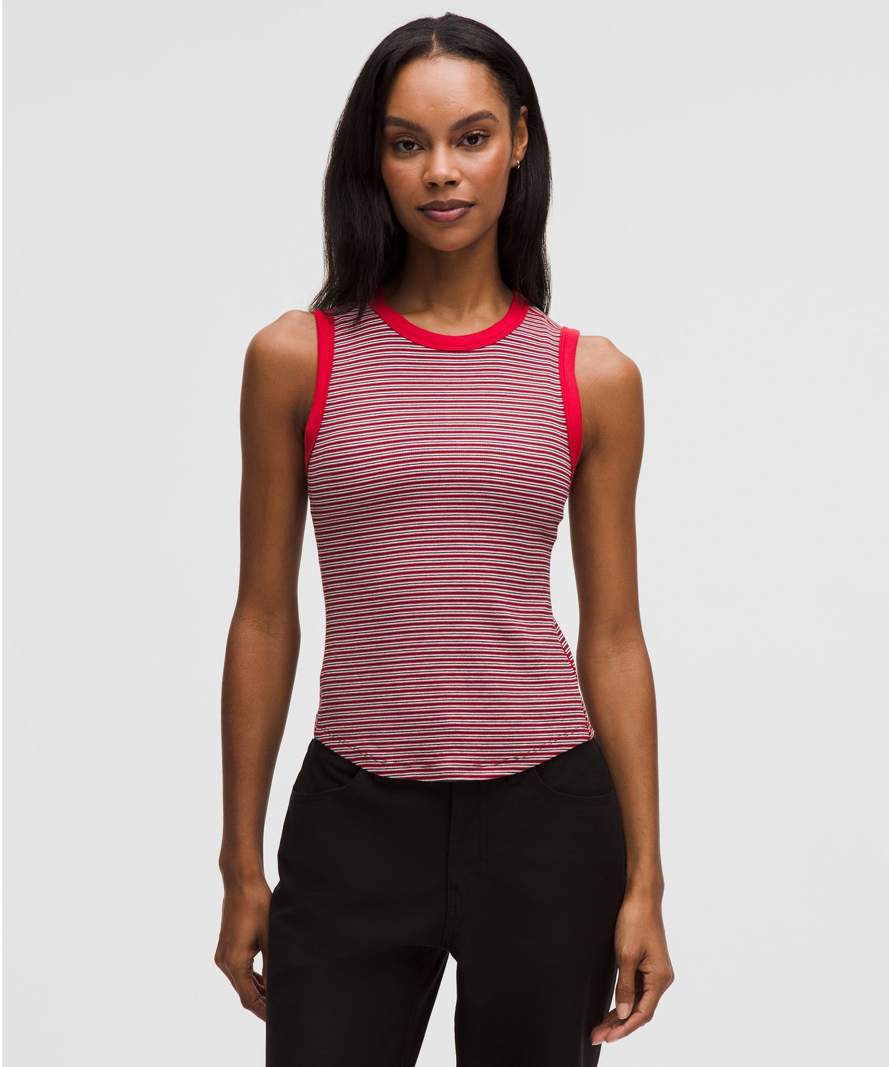 lululemon – Women’s Hold Tight Crewneck Tank Top Waist Length – Color Red/White – Size 12