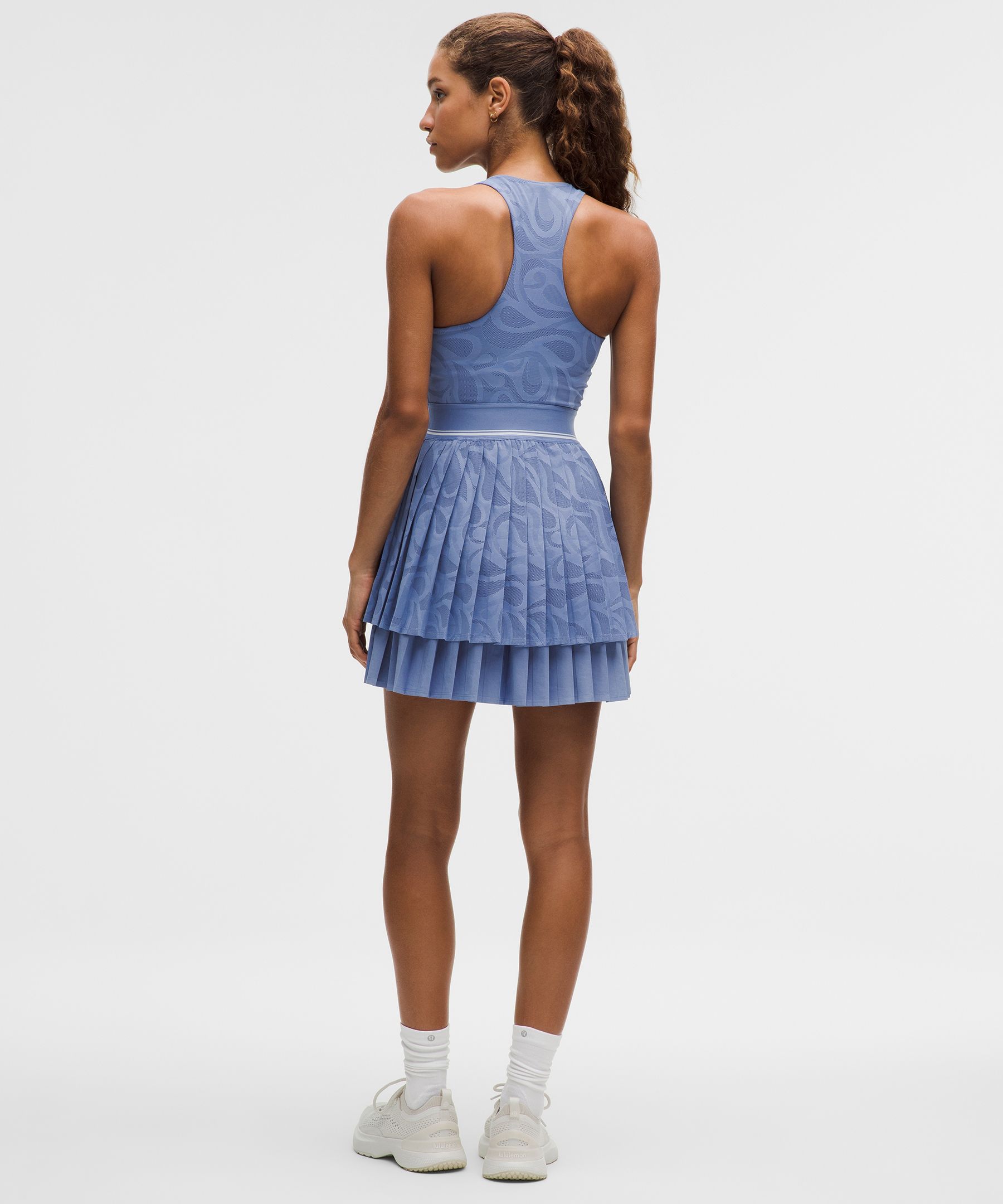 Paisley-Mesh Pleated Tennis Dress