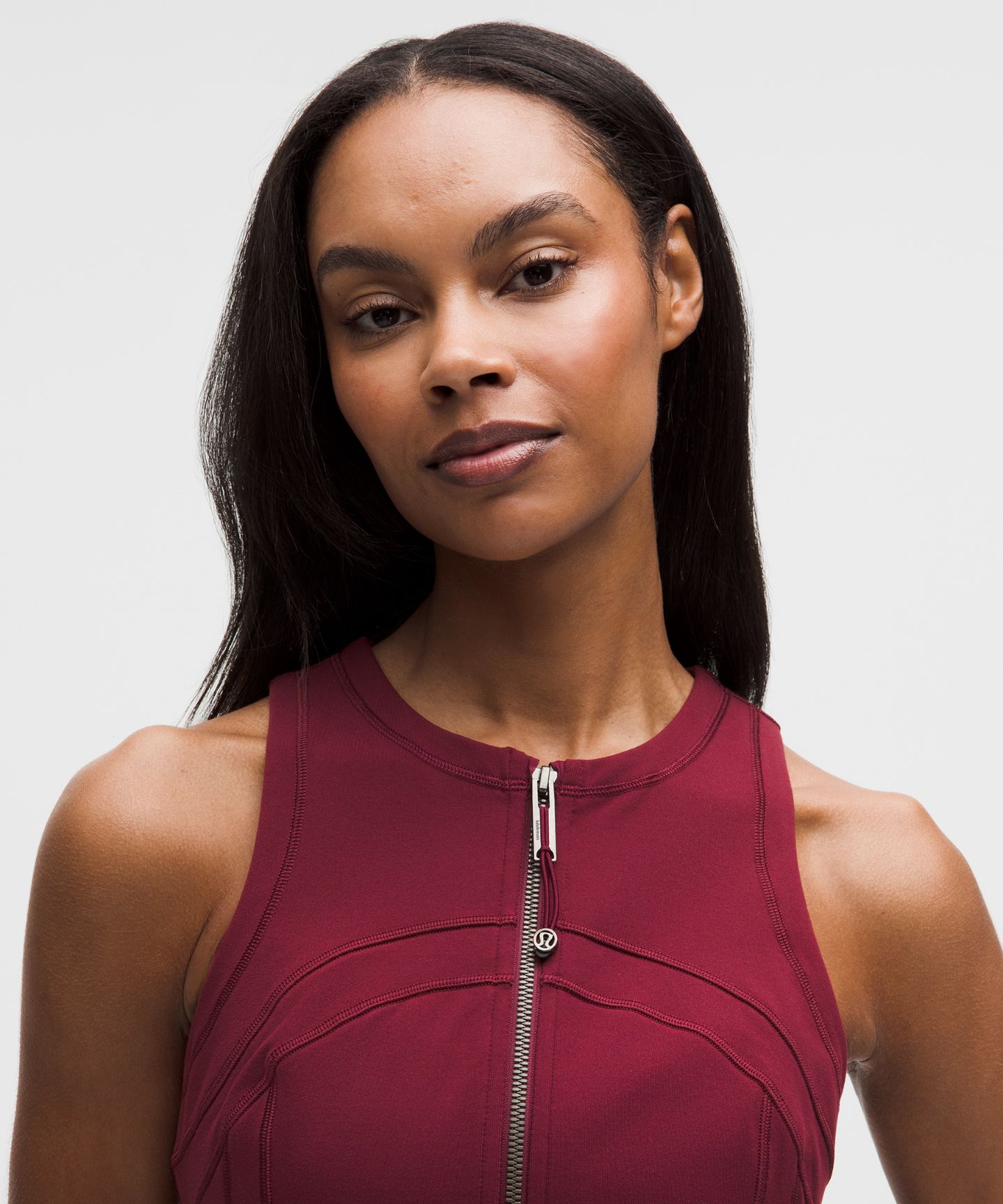 Женский топ Lululemon Define Full-Zip Tank Top *Luon, цвет: Бордовый — фото 4