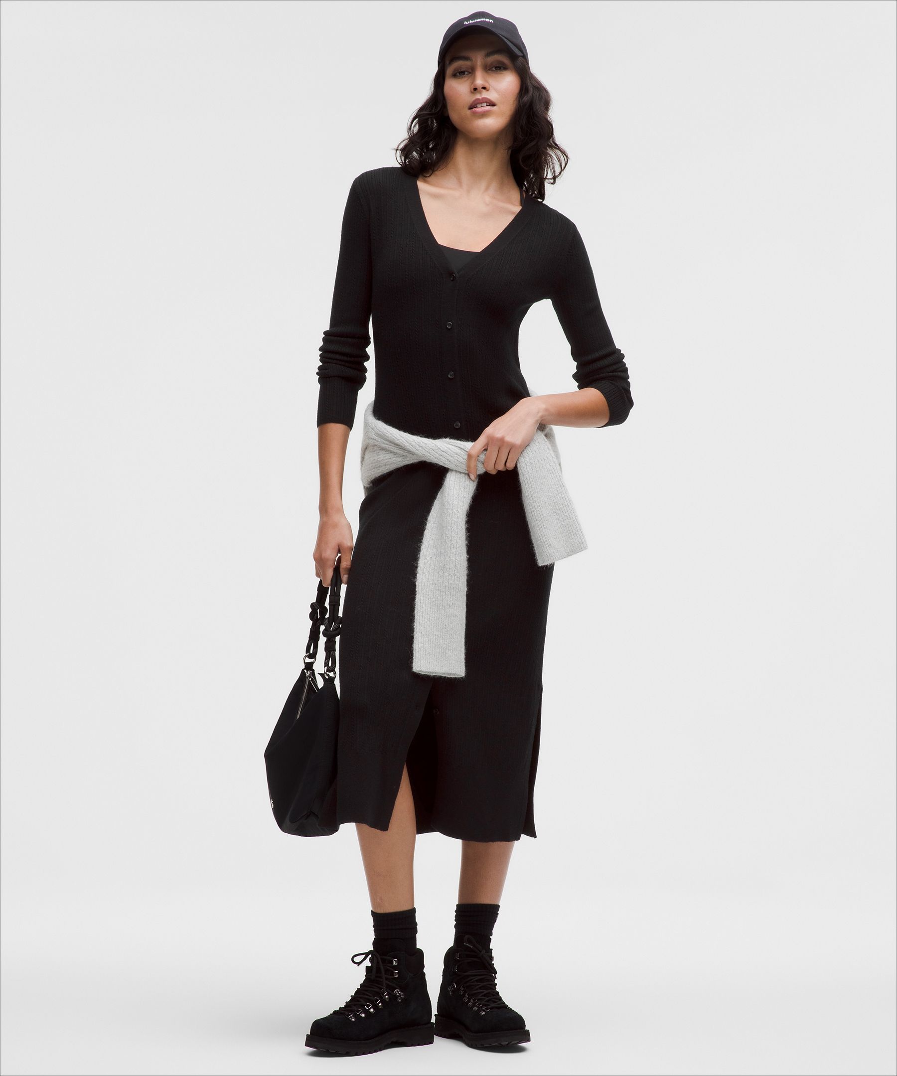 Micro Cable Merino-Blend Buttoned Midi Dress