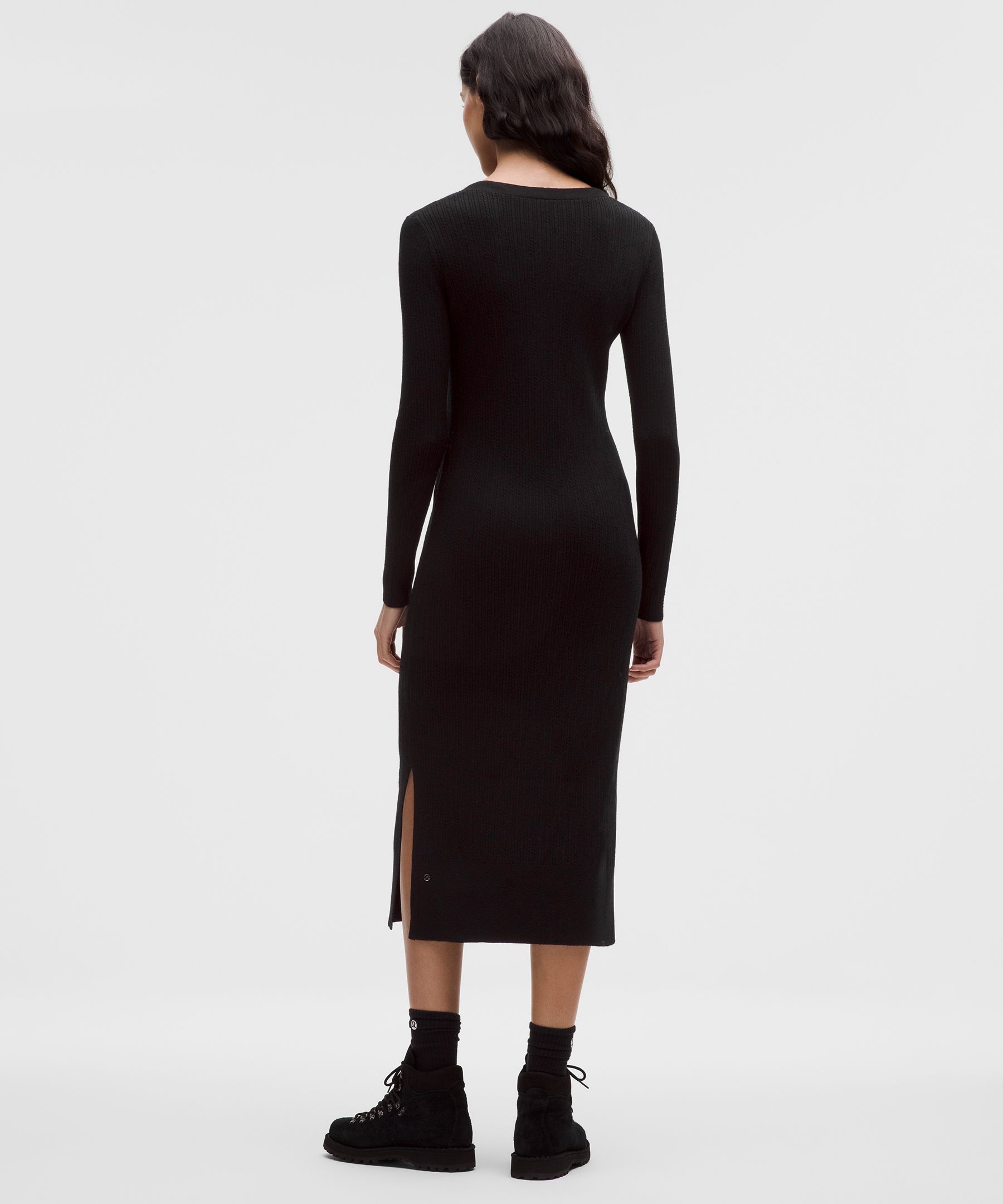 Lululemon Micro Cable Merino-blend Buttoned Midi Dress In Black