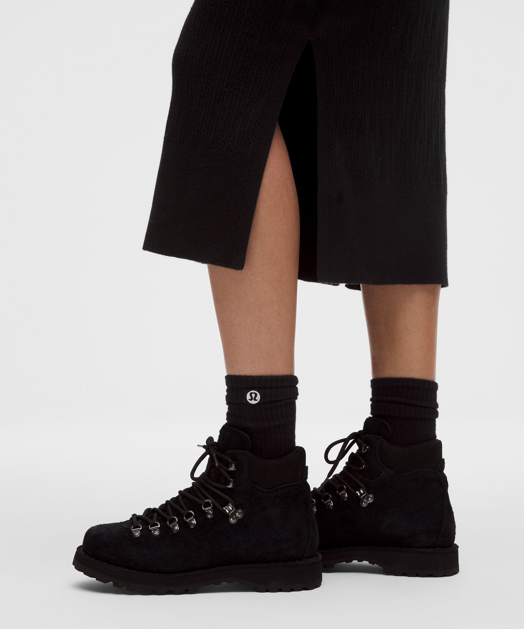 Lululemon Micro Cable Merino-blend Buttoned Midi Dress In Black