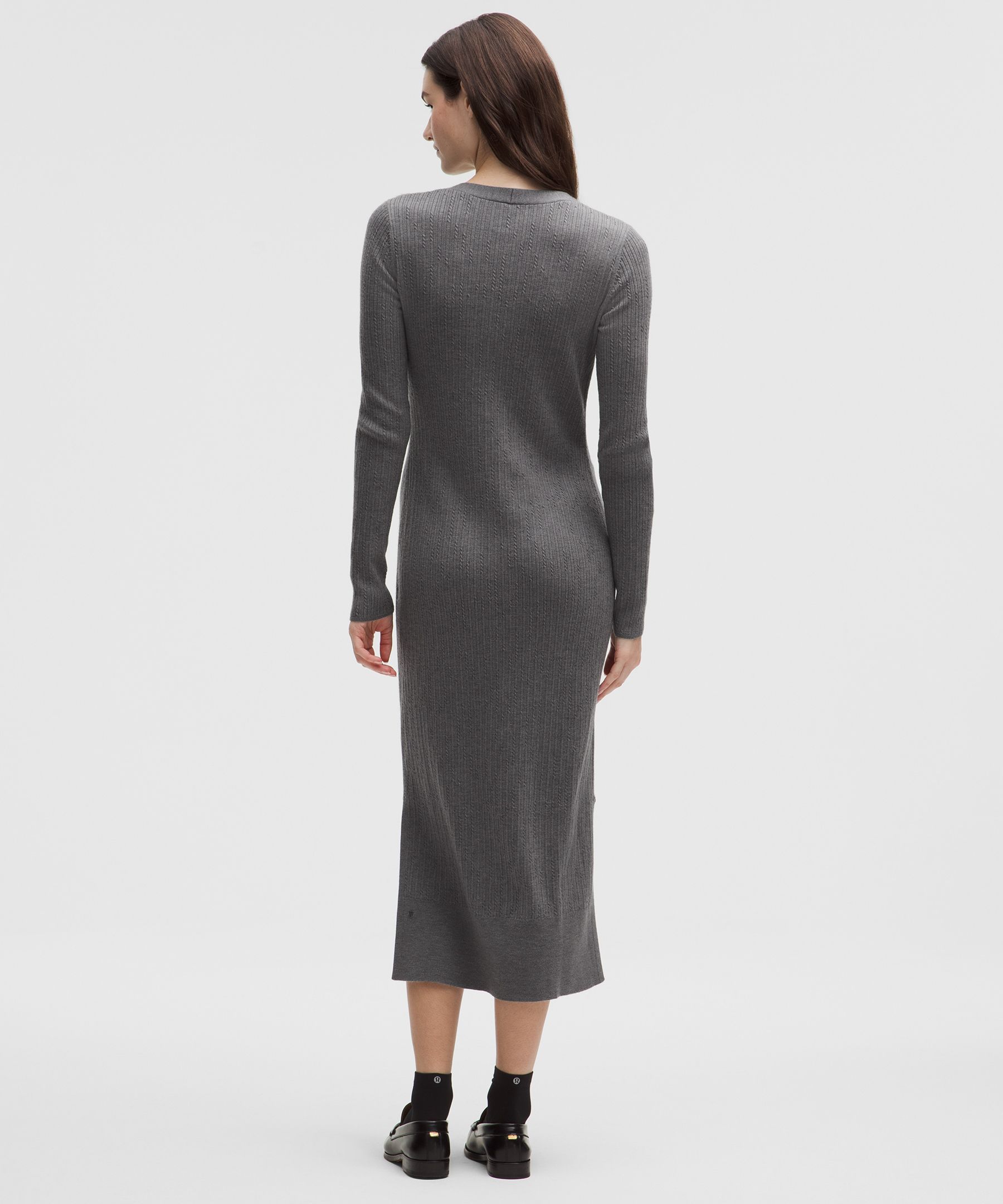 Lululemon Micro Cable Merino-blend Buttoned Midi Dress In Gray