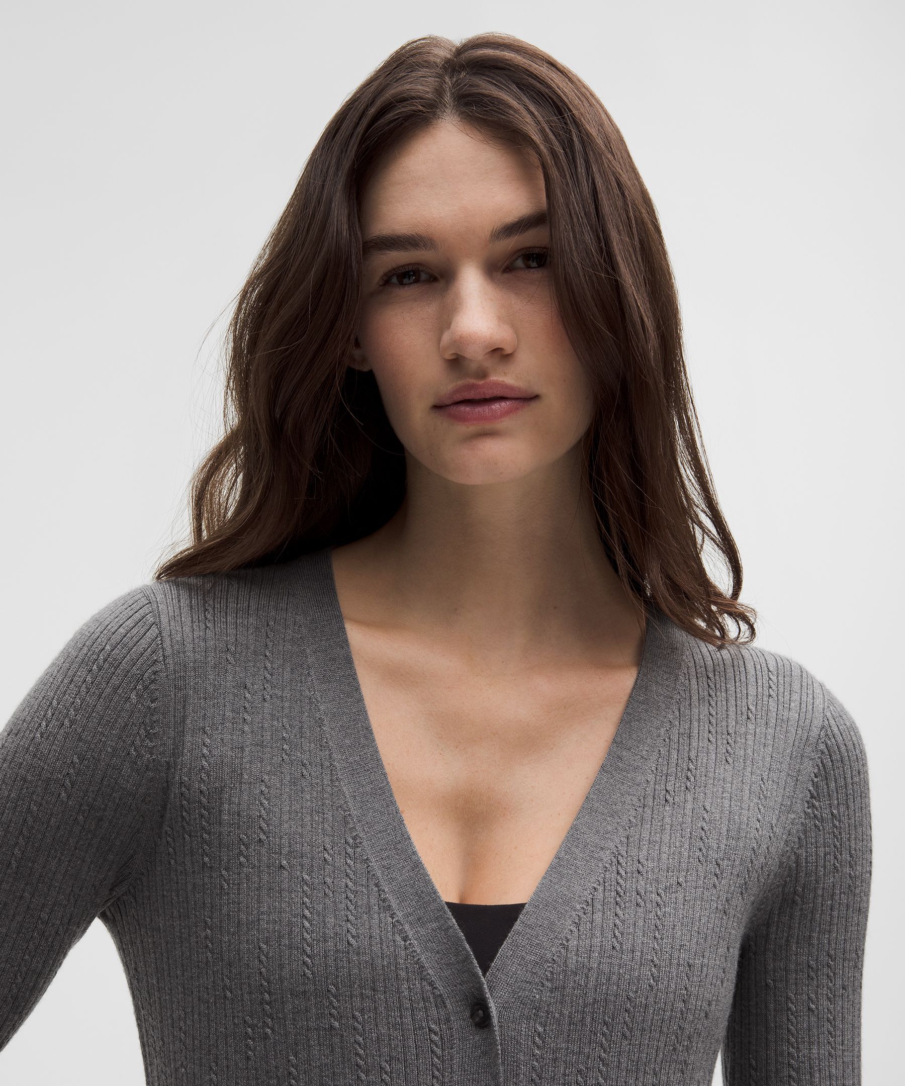 Lululemon Micro Cable Merino-blend Buttoned Midi Dress In Gray