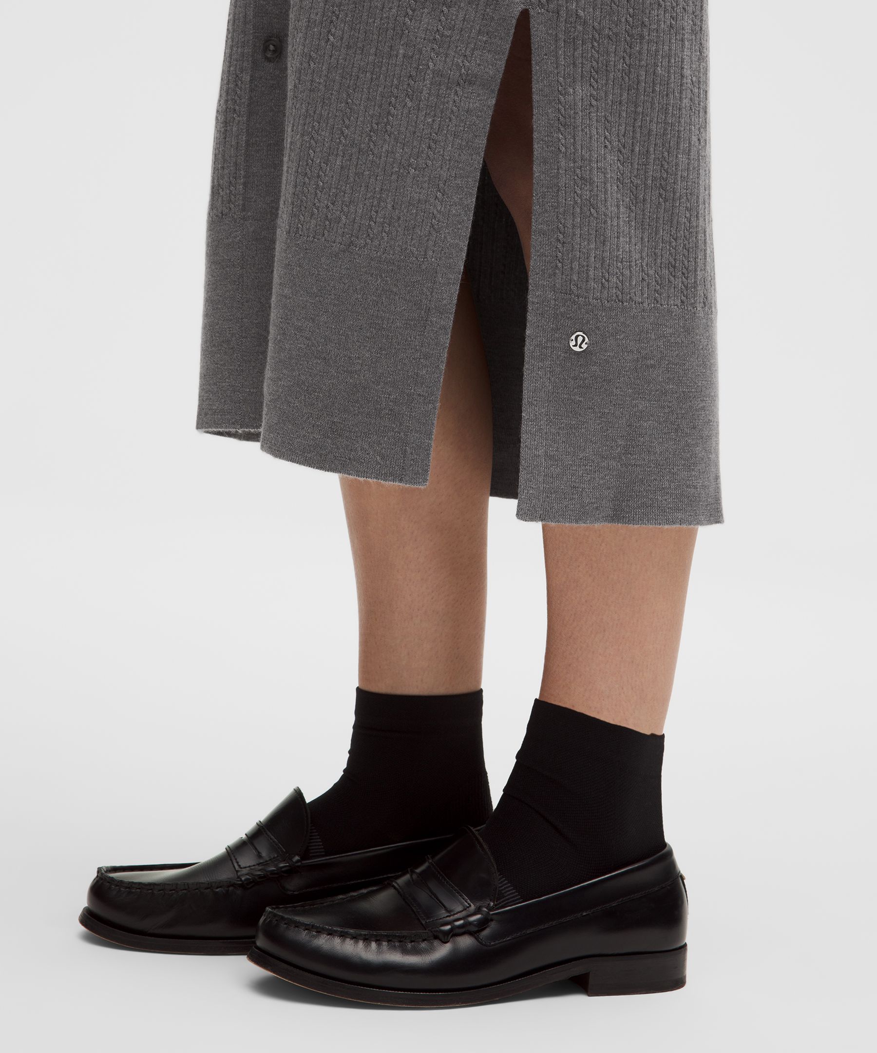 Lululemon Micro Cable Merino-blend Buttoned Midi Dress In Gray