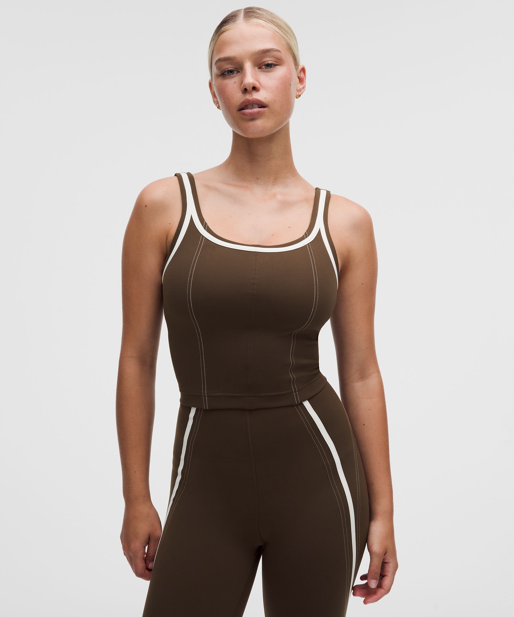 lululemon – Women’s Glow Up Tank Top Medium Support, C/D Cup Pipe Detail – Color Brown – Size 4