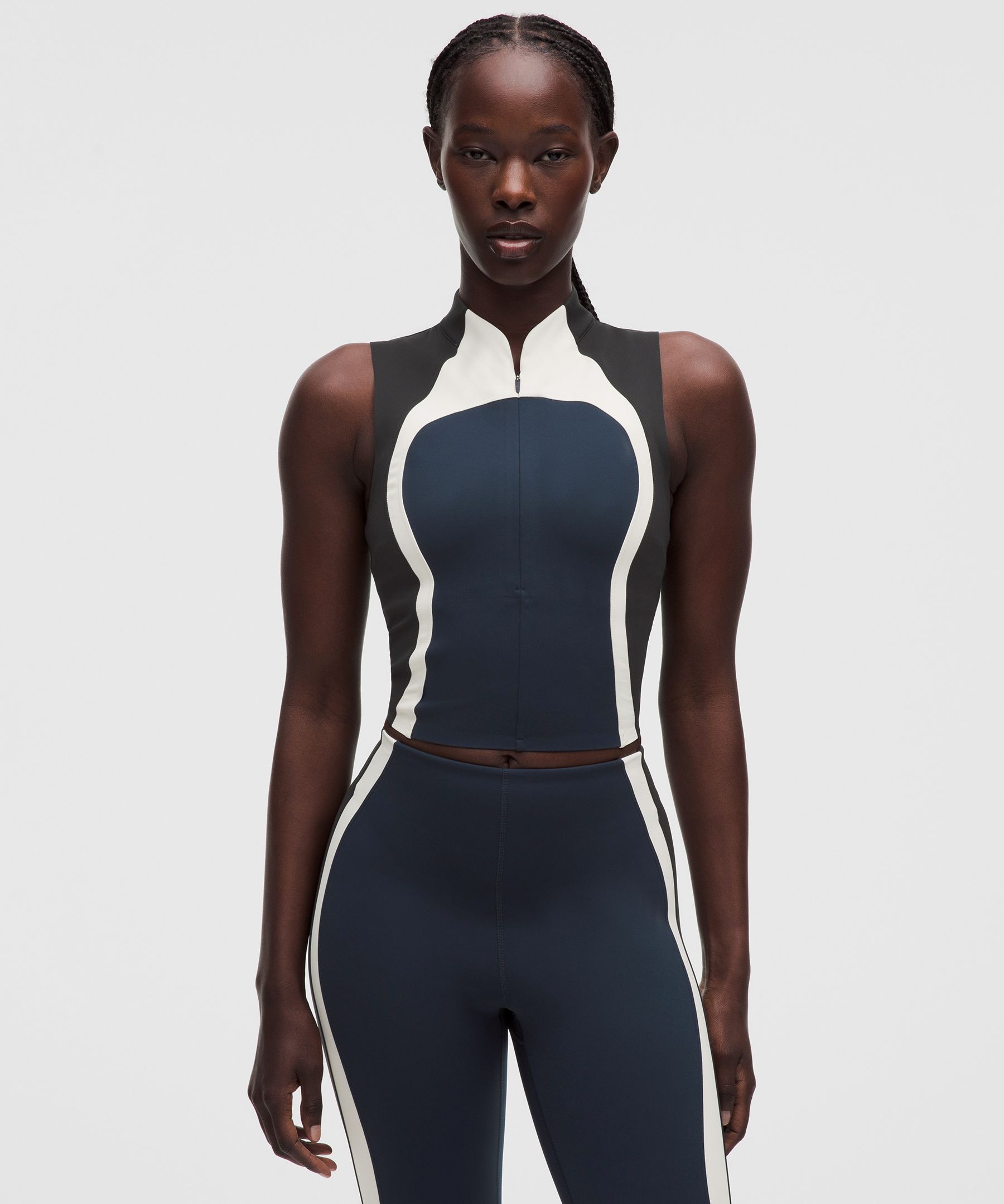 lululemon  Ultralu Zip-Front Cropped Tank Top - Size L - Blue,navy,white,black
