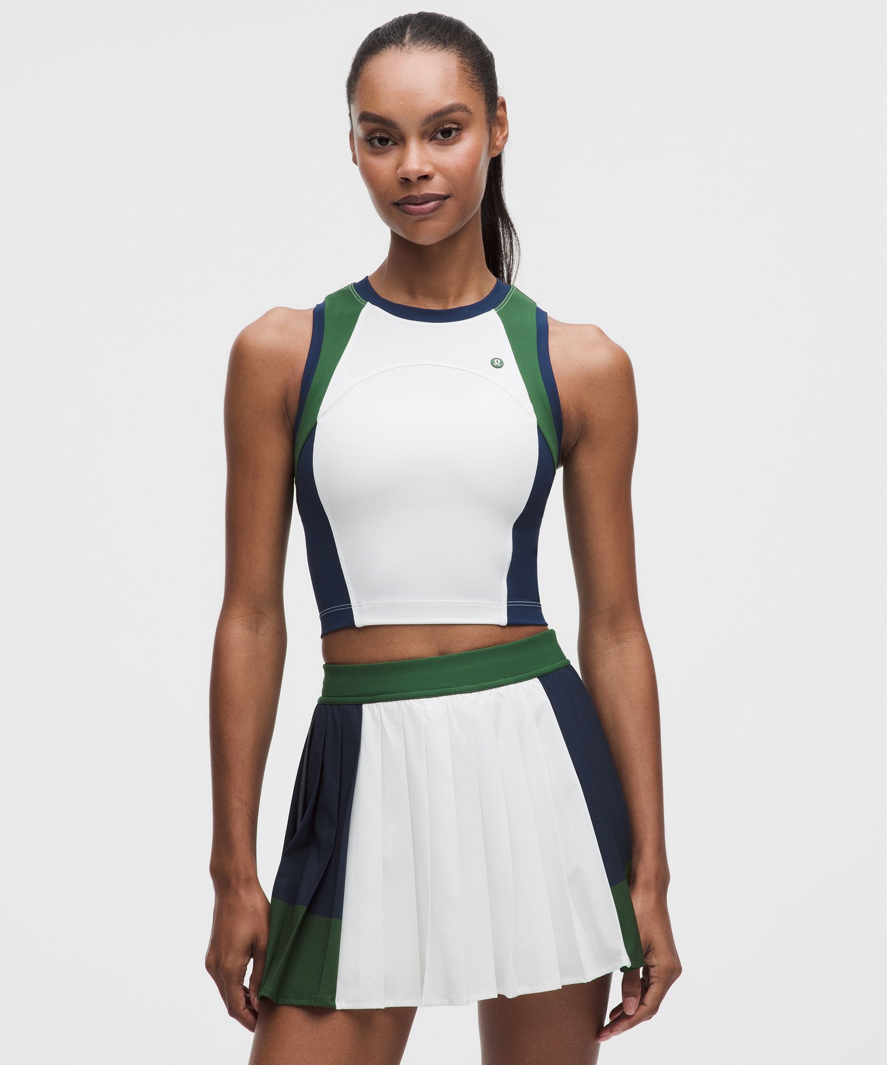 lululemon – Women’s Court Champ High-Neck Tennis Tank Top – Color White/Blue/Green – Size XL