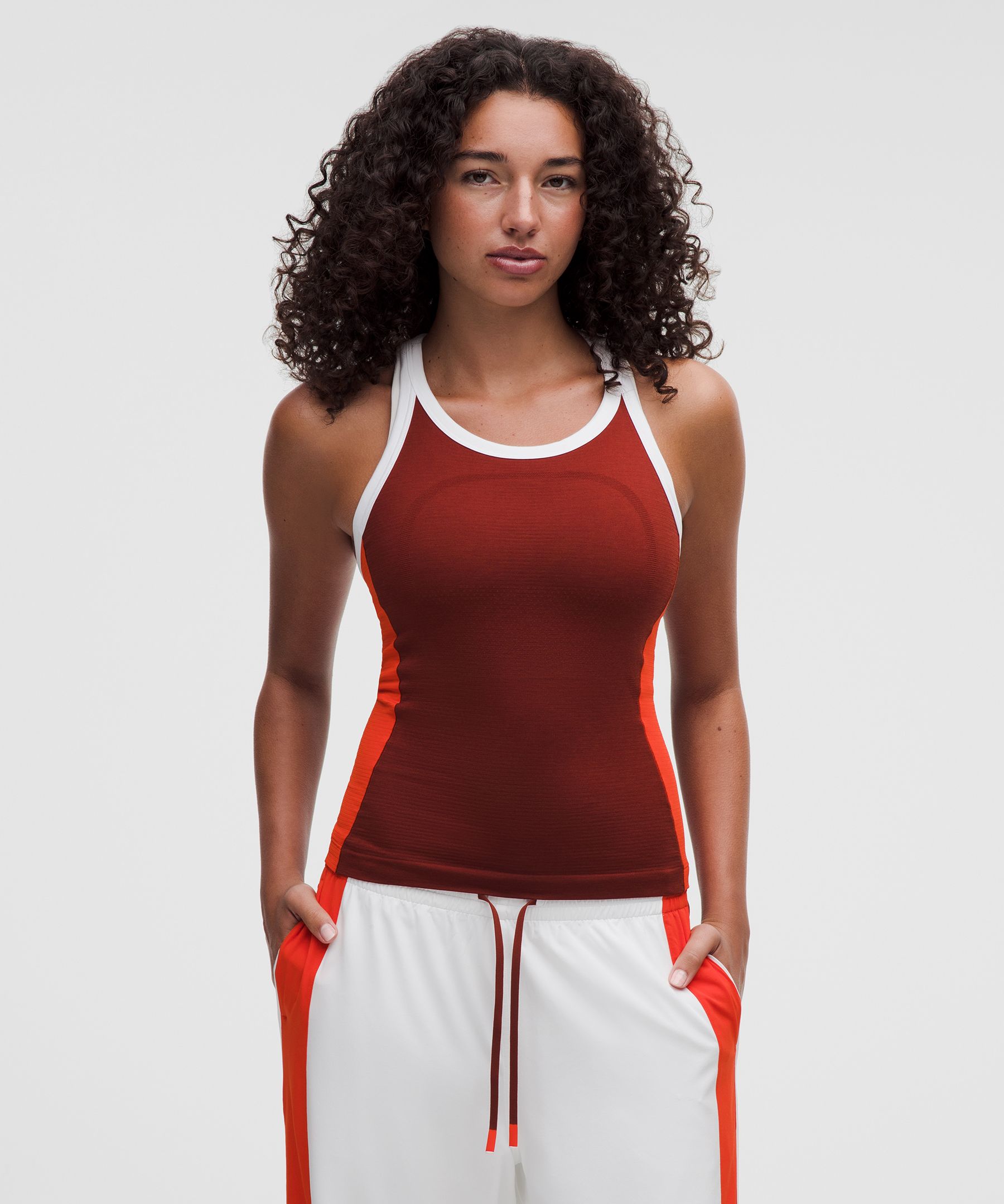 lululemon – Women’s Swiftly Tech Scoopneck Racerback Tank Top 2.4 Waist Length Colourblock – Color White/Red – Size 4