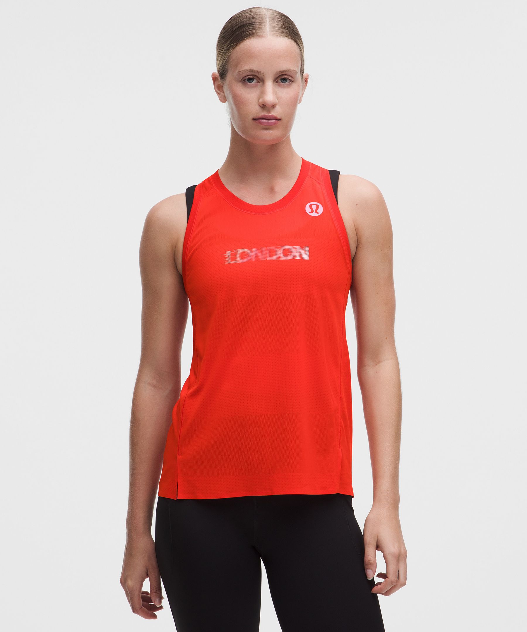 lululemon – Women’s Fast and Free Perforated Stripe Tank Top London ’26 – Color Red – Size Large