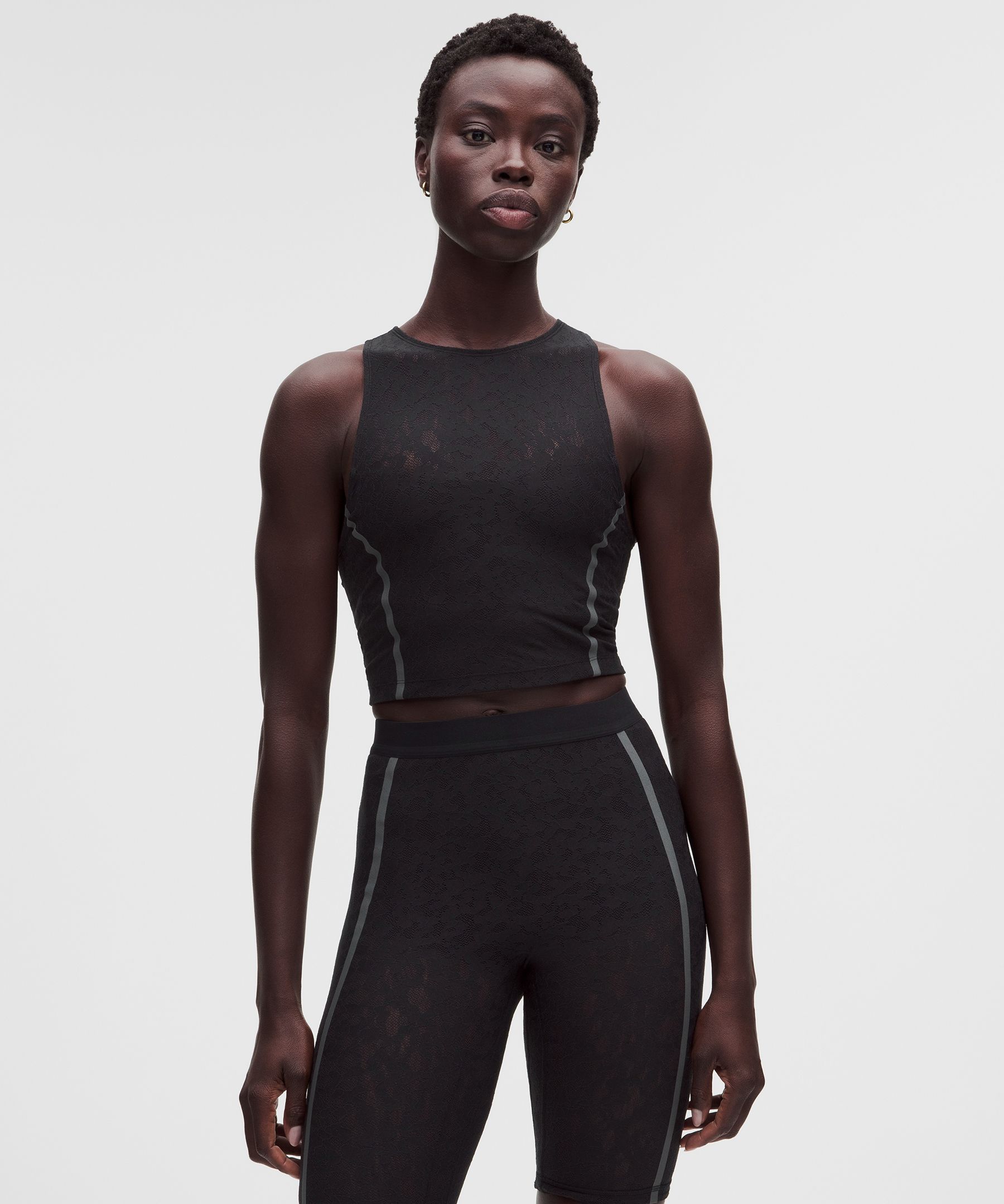 Lace-Panelled Cropped Tank Top