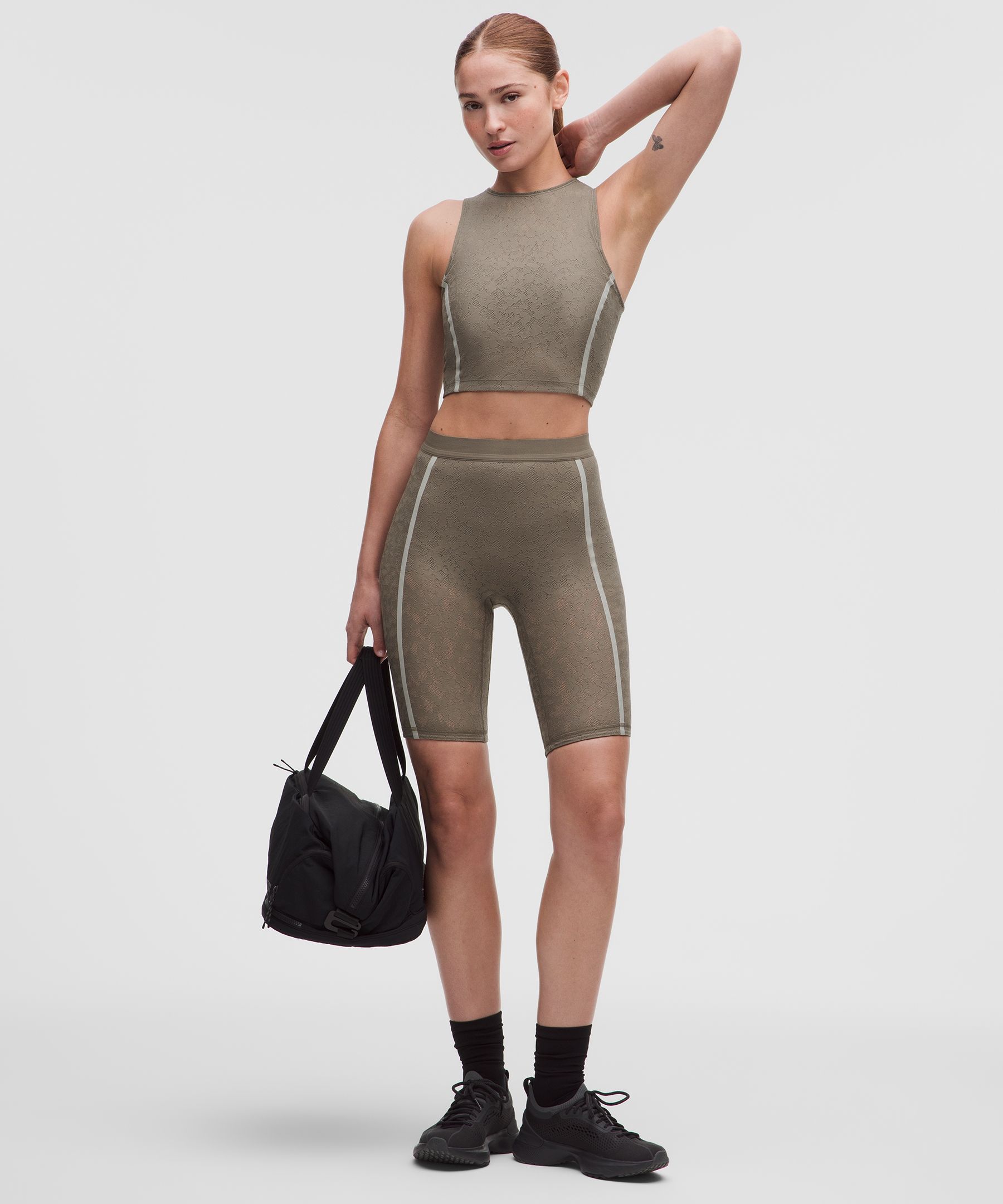Lace-Panelled Cropped Tank Top
