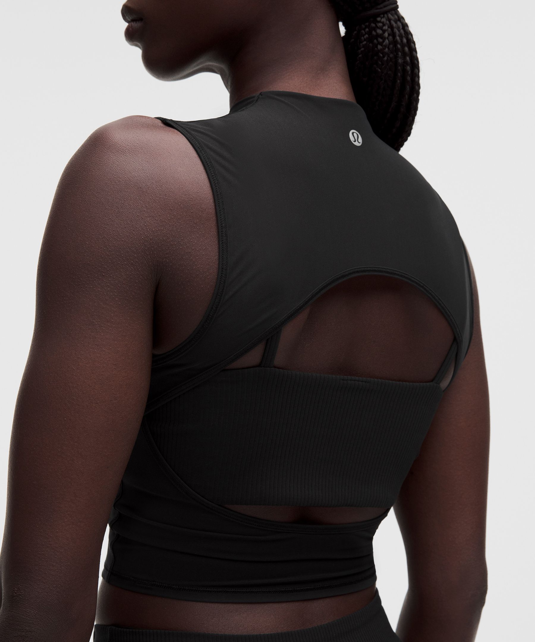 Nulu and Mesh-Overlay Cropped Studio Tank Top
