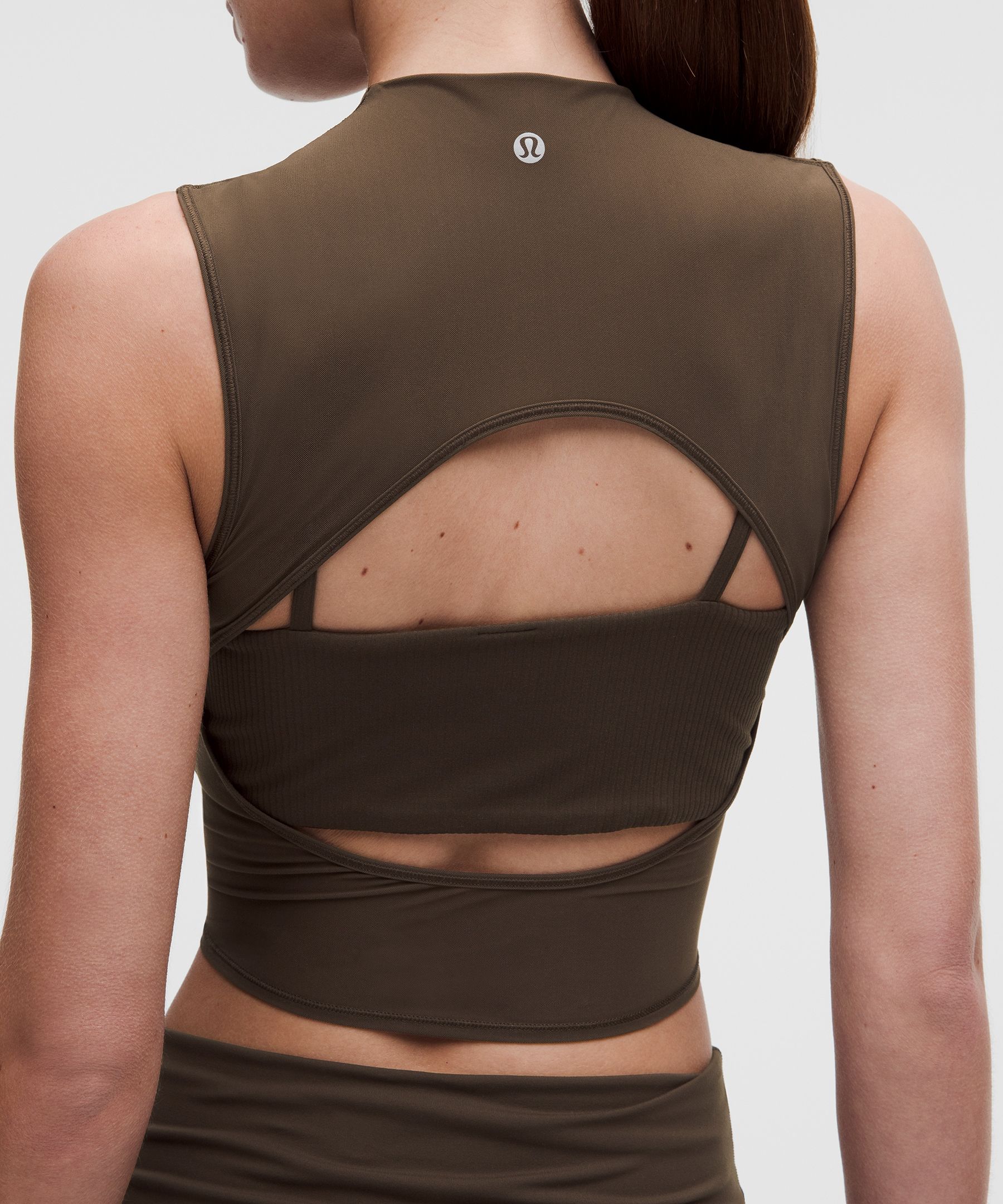 Nulu and Mesh-Overlay Cropped Studio Tank Top