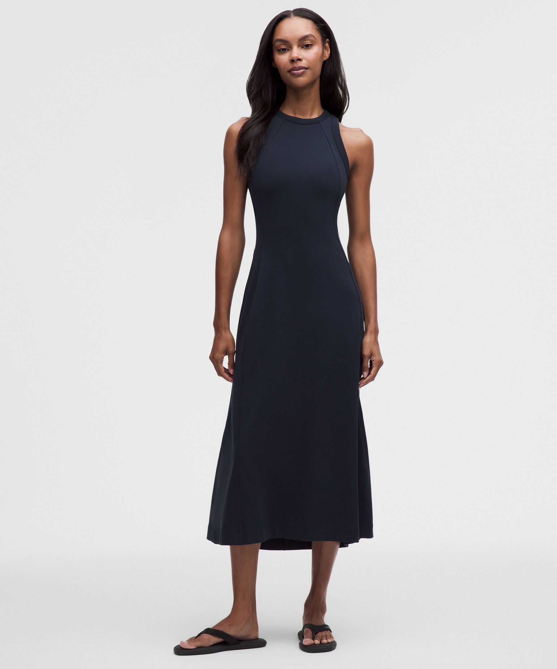 Tech Ribbed Fit-and-Flare Midi Dress