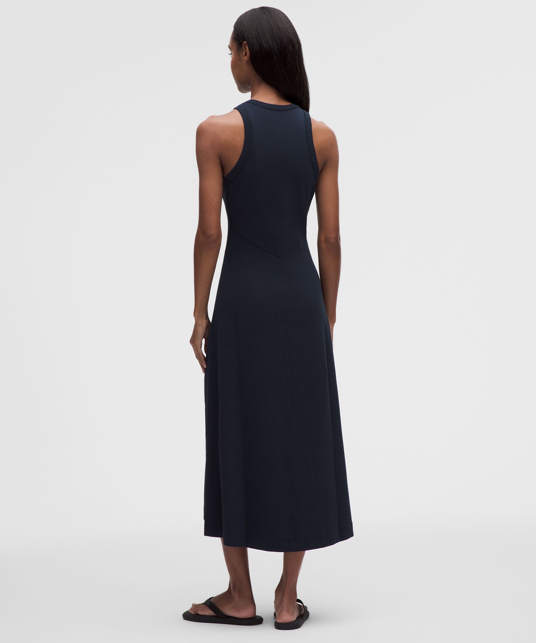 Tech Ribbed Fit-and-Flare Midi Dress