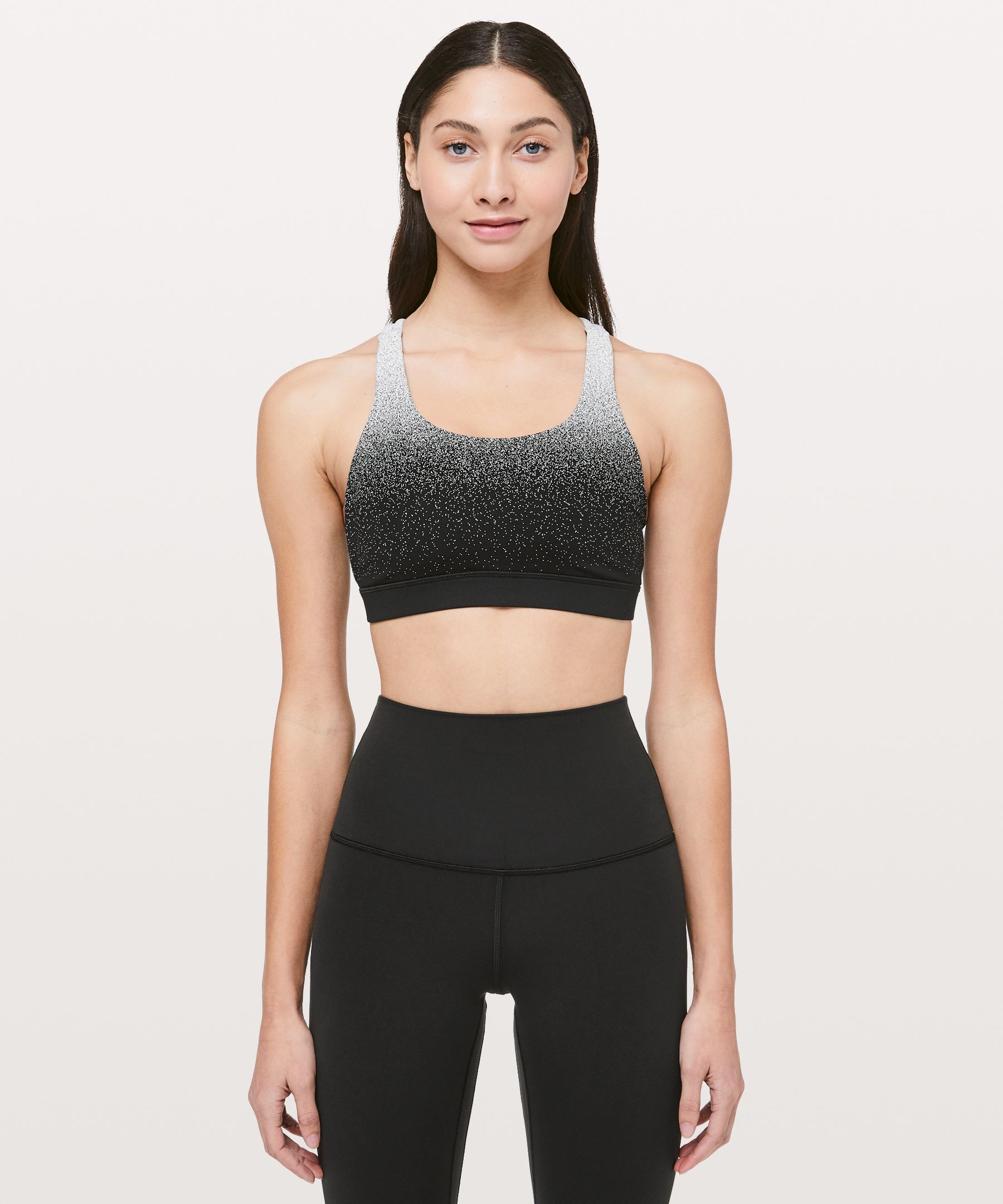 Lululemon Energy Bra*medium Support, B/c Cup In Ombre Speckle Stop Jacquard Eb Black