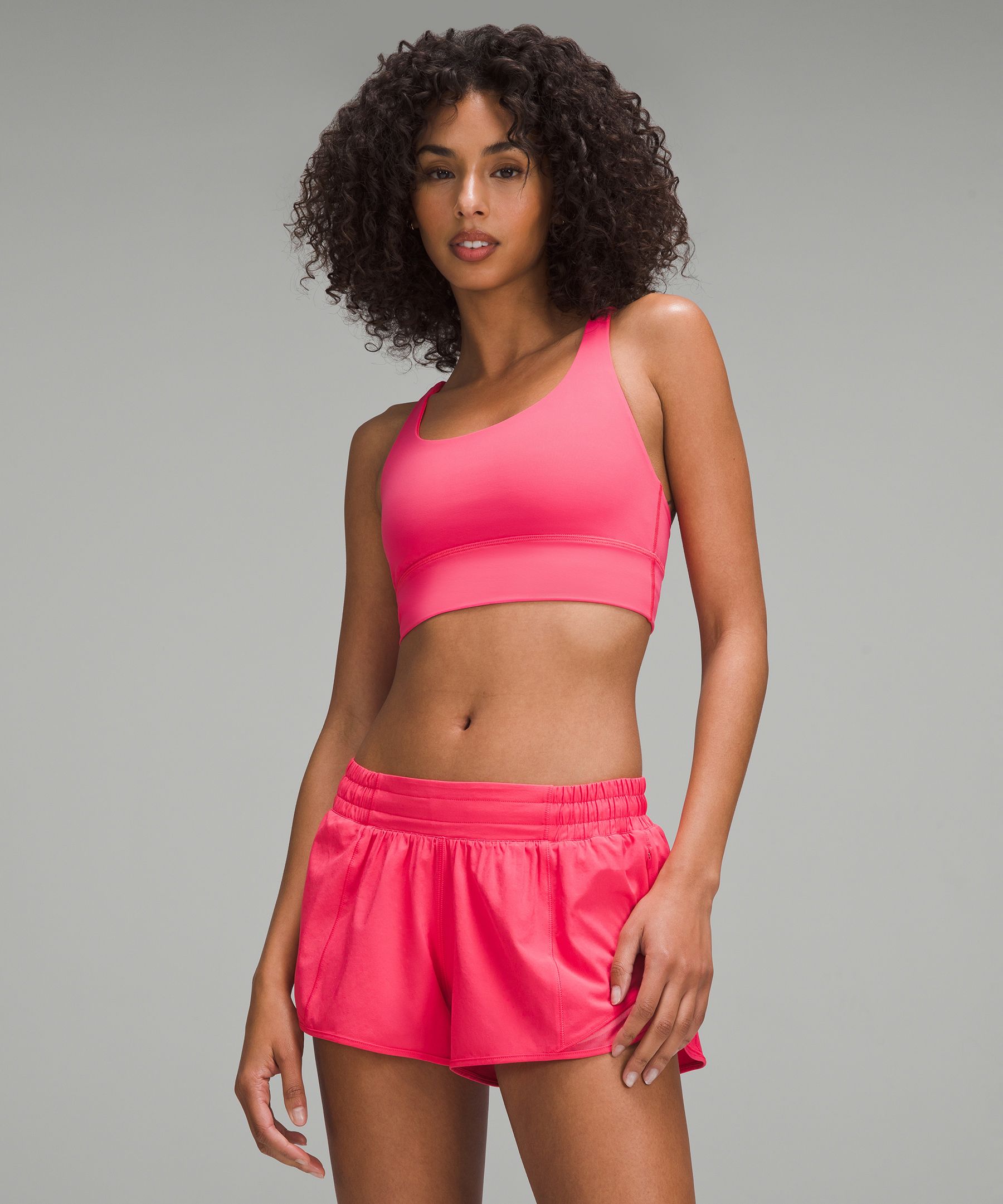 Lululemon Energy Bra High-Neck Longline Rib *Medium Support, B–D Cups - Pink  Bliss - lulu fanatics