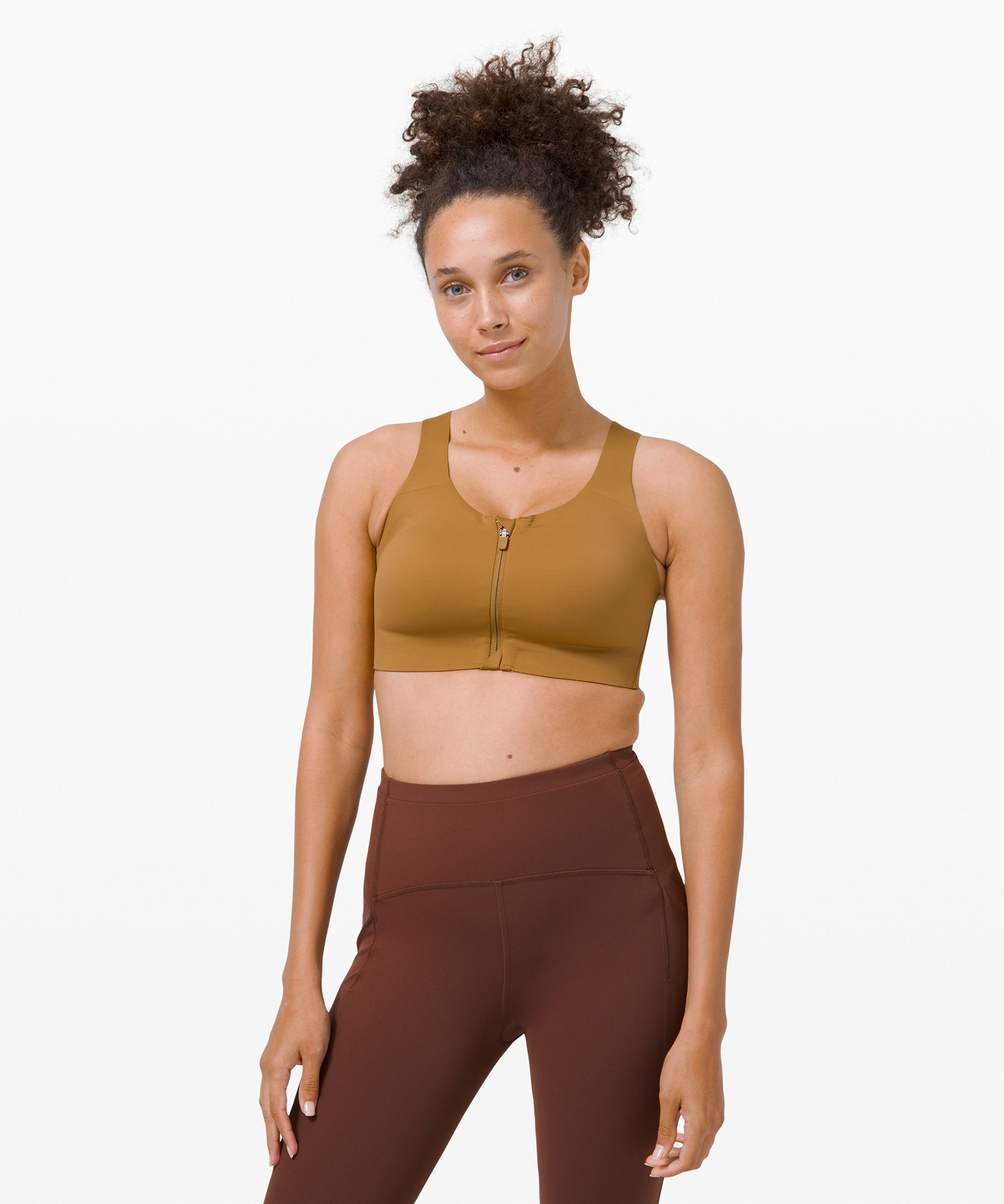 Front Zip Sports Bra, BROWN