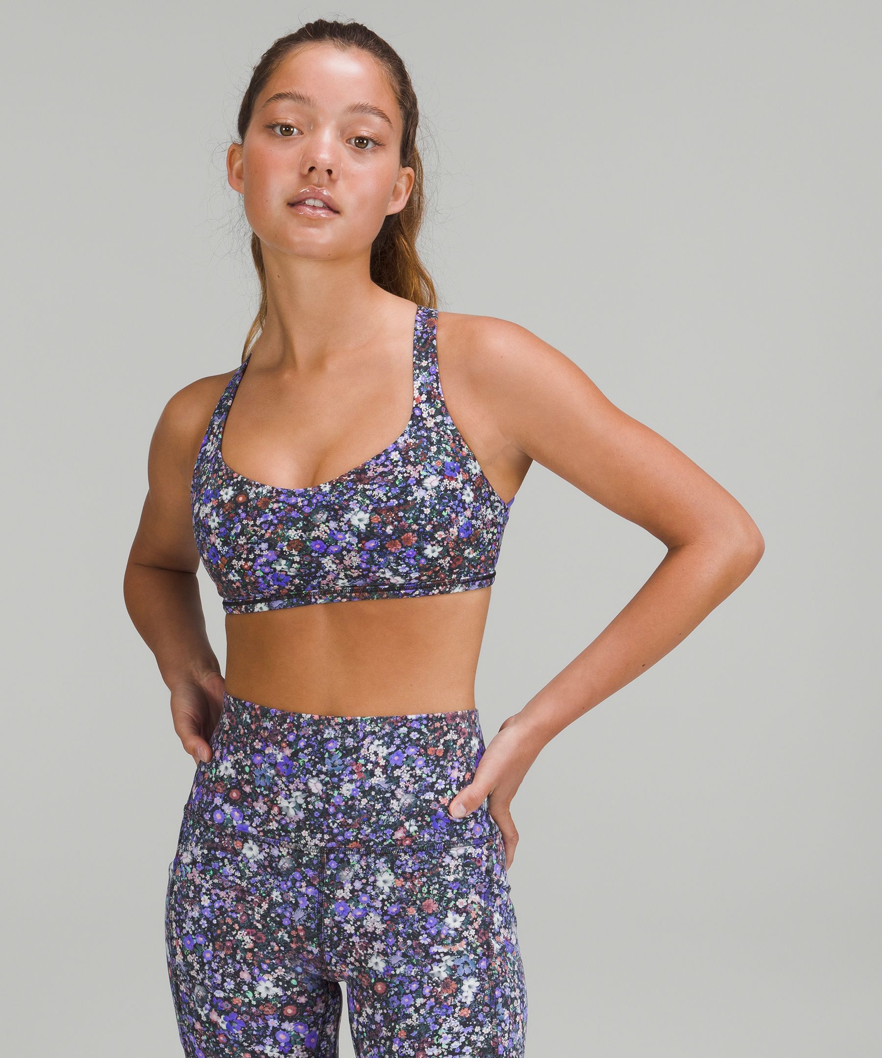 Lululemon Free To Be Bra - Wild Light Support, A/b Cup In Flower Burst /charged Indigo