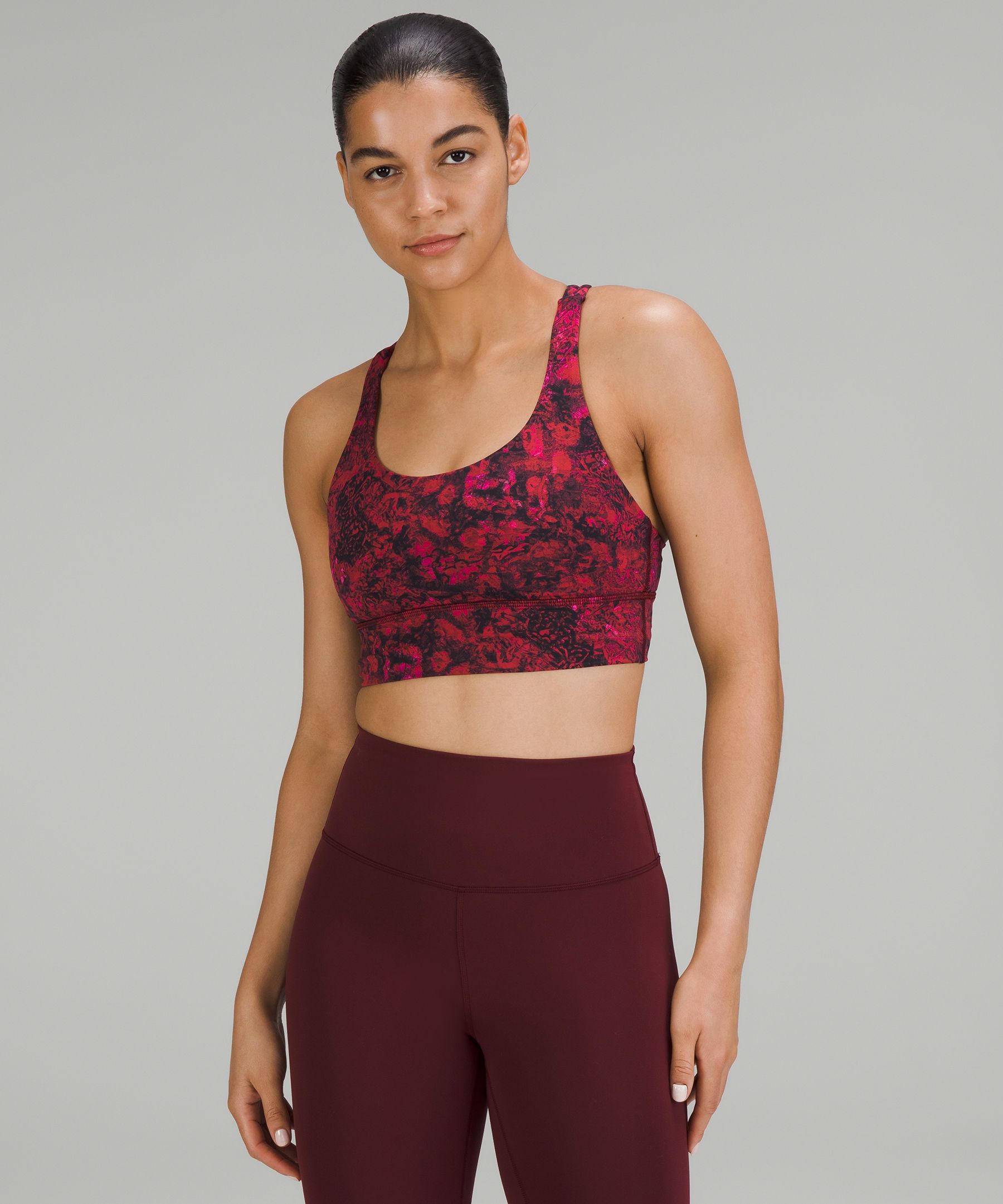 New Lululemon Sz 10 Energy Bra Long Line B-D cup Le Tiger Camo Deep Coal  Multi