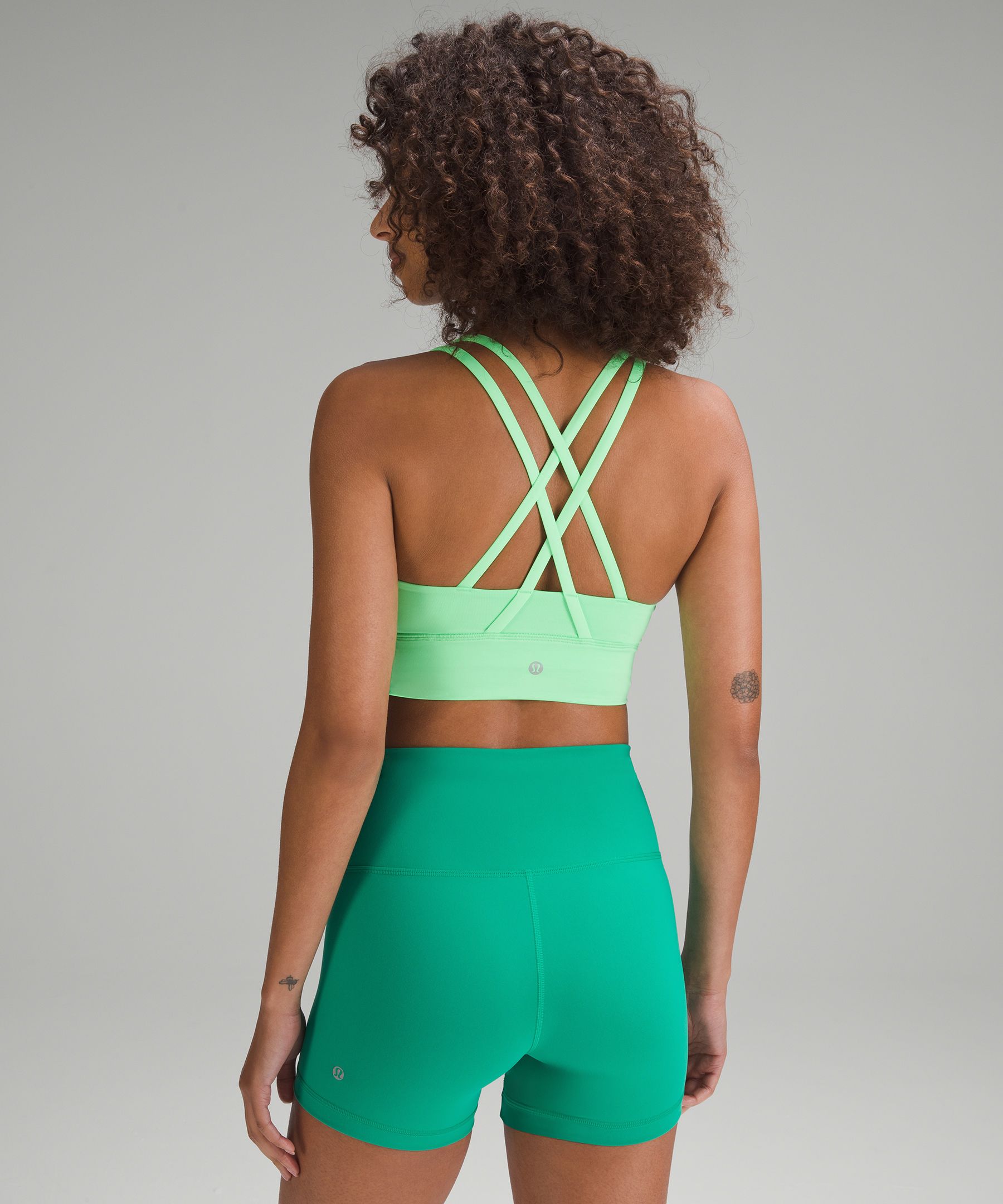 NWTS Lululemon Energy Bra Long Line Green Strappy Gym Workout Size 2 $58  LW2AV0S