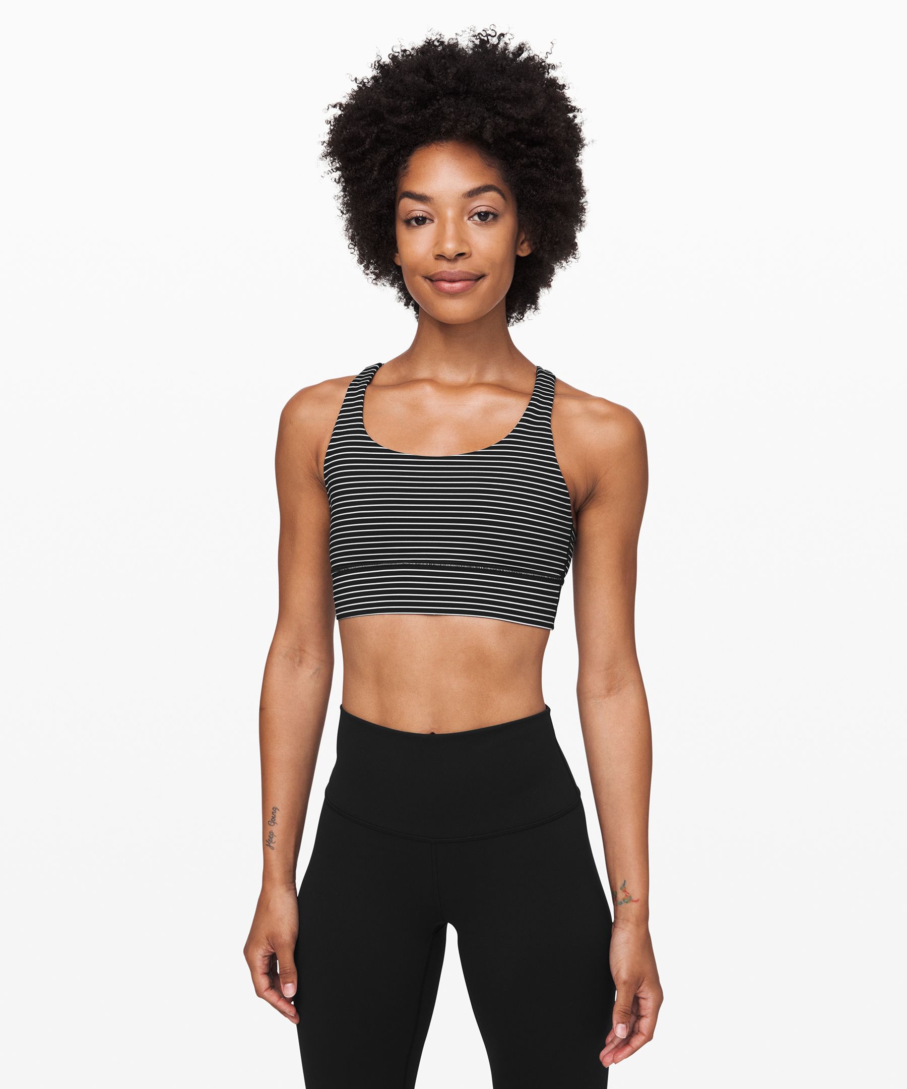 Lululemon Energy Bra Long Line*medium Support, B-d Cup In Mod Stripe Black  White