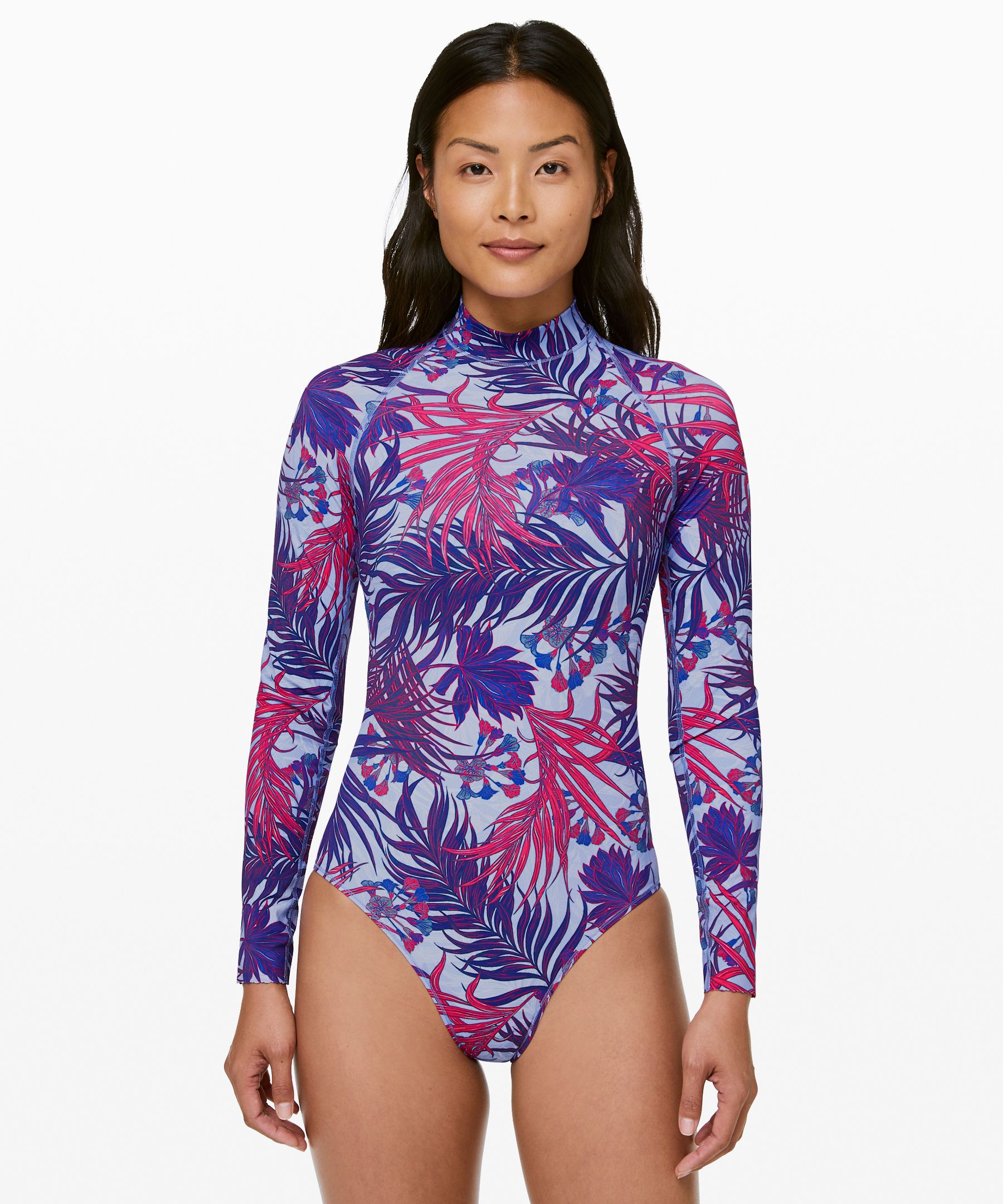 Lululemon Will The Wave Long Sleeve One Piece *online Only In Mini Twisted Tropics Hydrangea Multi