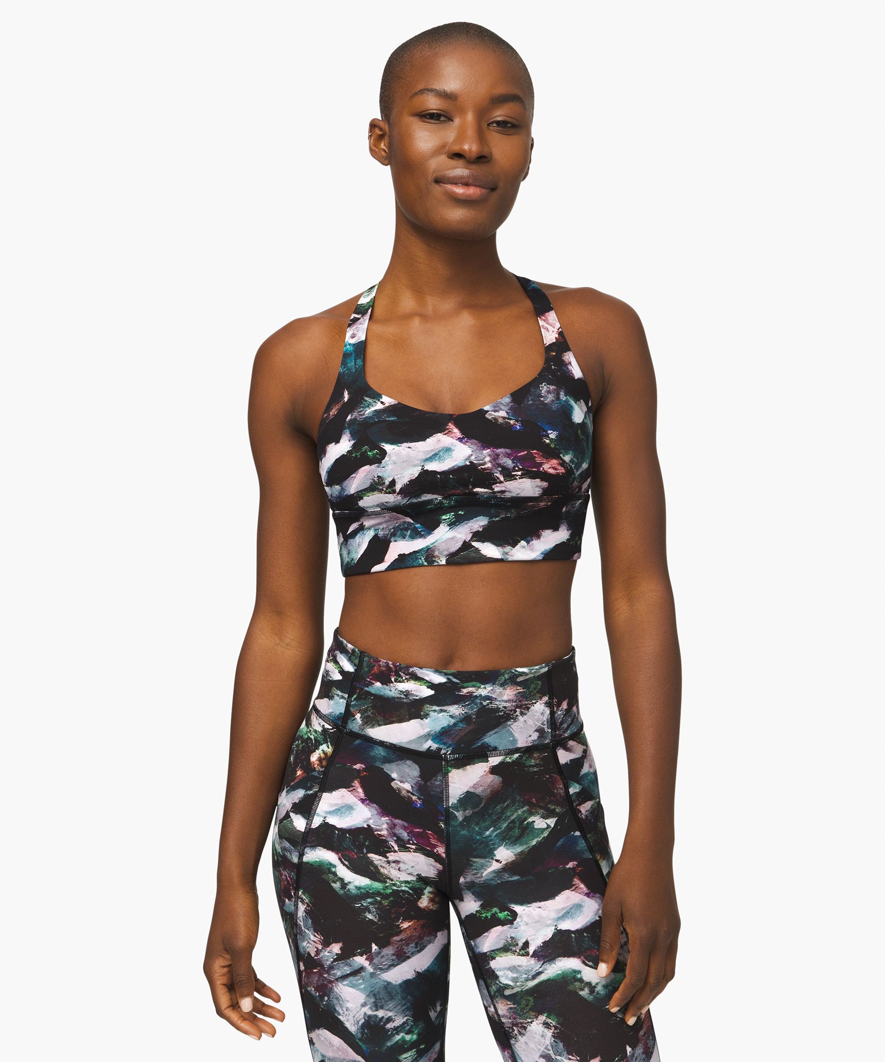 Lululemon black/gray camo Free To Be Wild Sports Bra