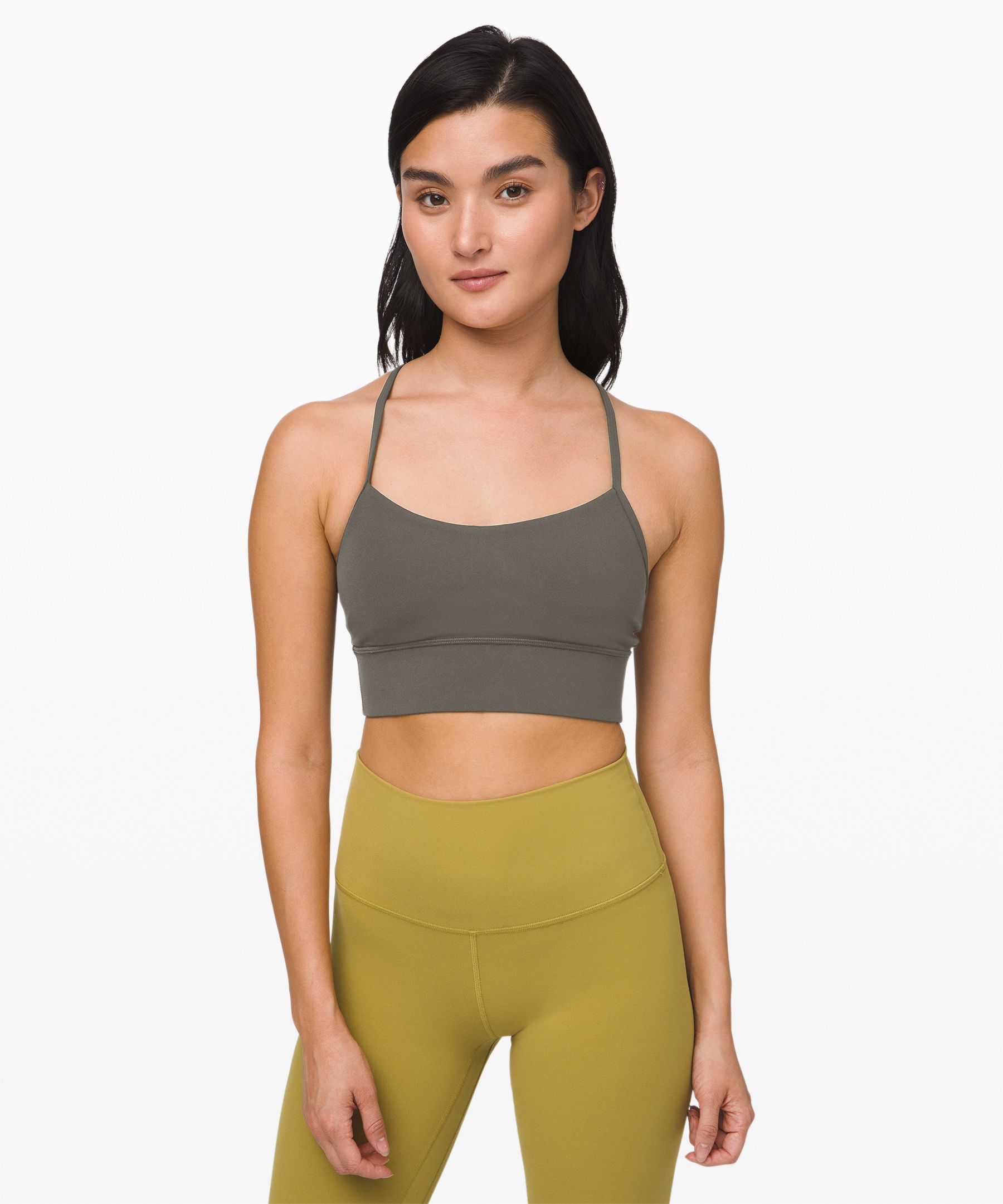 Lululemon Flow Y Bra Long Line Nulu*light Support, B/c Cup (online Only) In Grey Sage