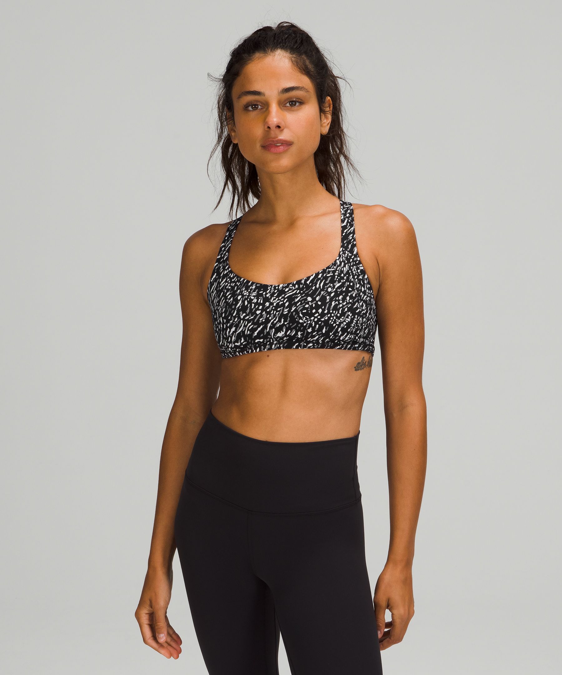 Lululemon Wild Light Support, A/b Cup In Speckle Trail Black /highlight Yellow