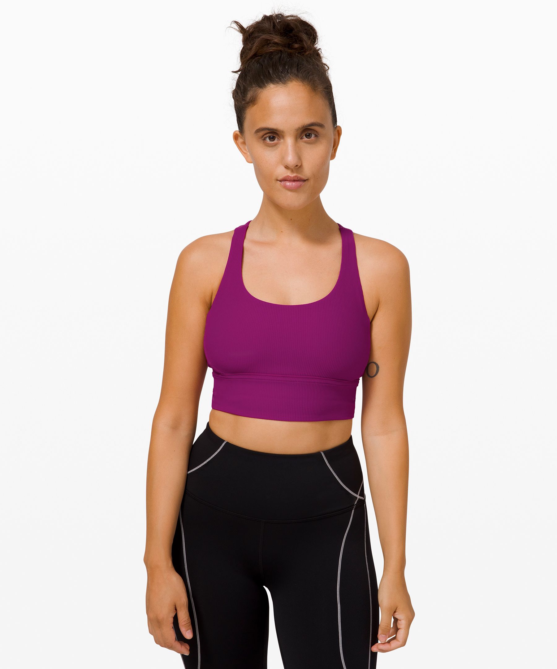 Lululemon Energy Bra Long Line Ribbed *medium Support, B–d Cup In Pink