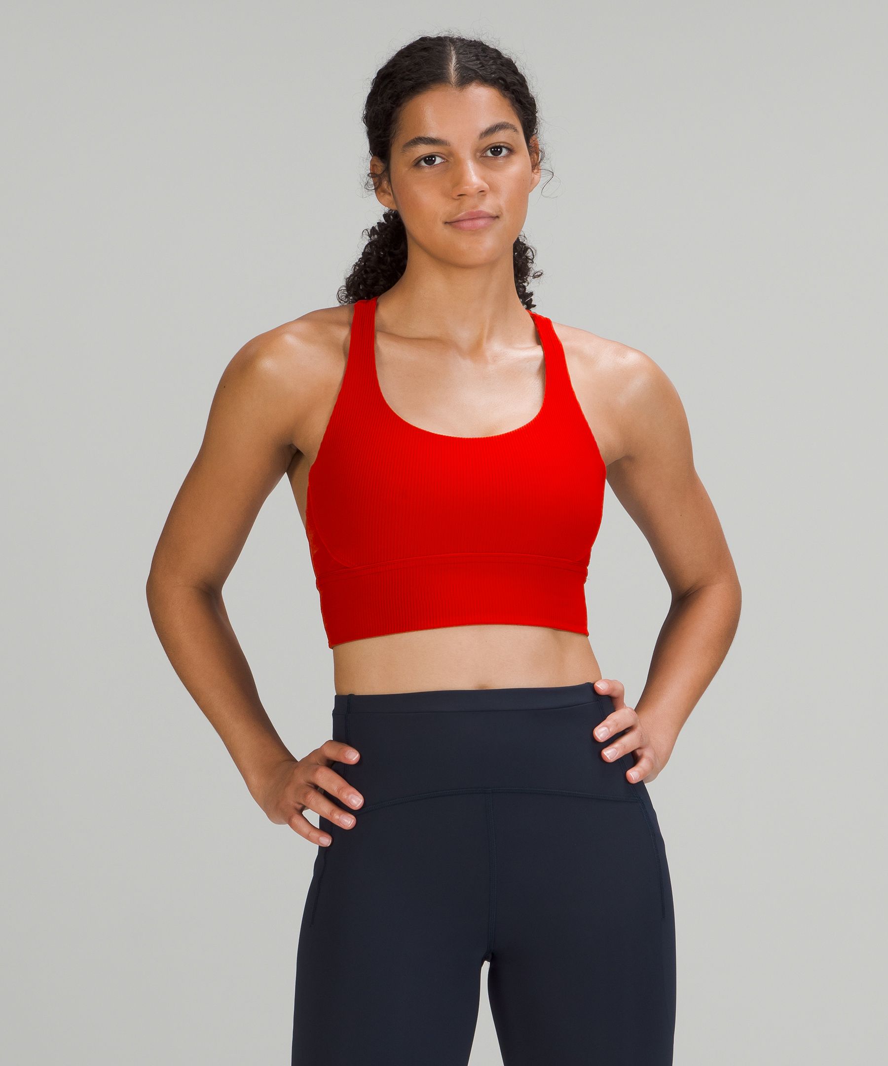 Lululemon Energy Longline Bra Ribbed Luxtreme Medium Support, B-d Cups In Dark Red