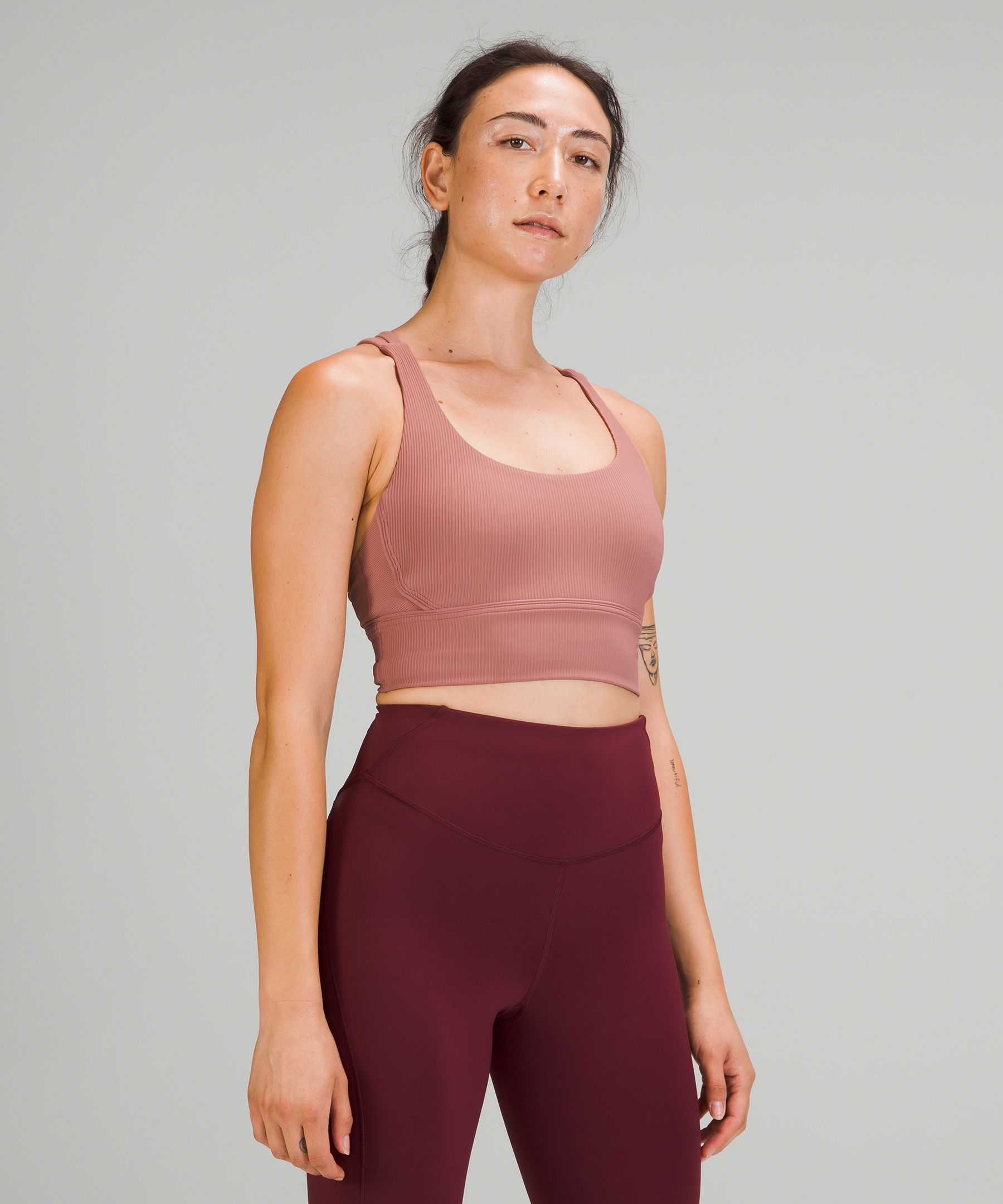 Lululemon Energy Longline Bra Ribbed Luxtreme Medium Support, B-d Cups In Spiced Chai