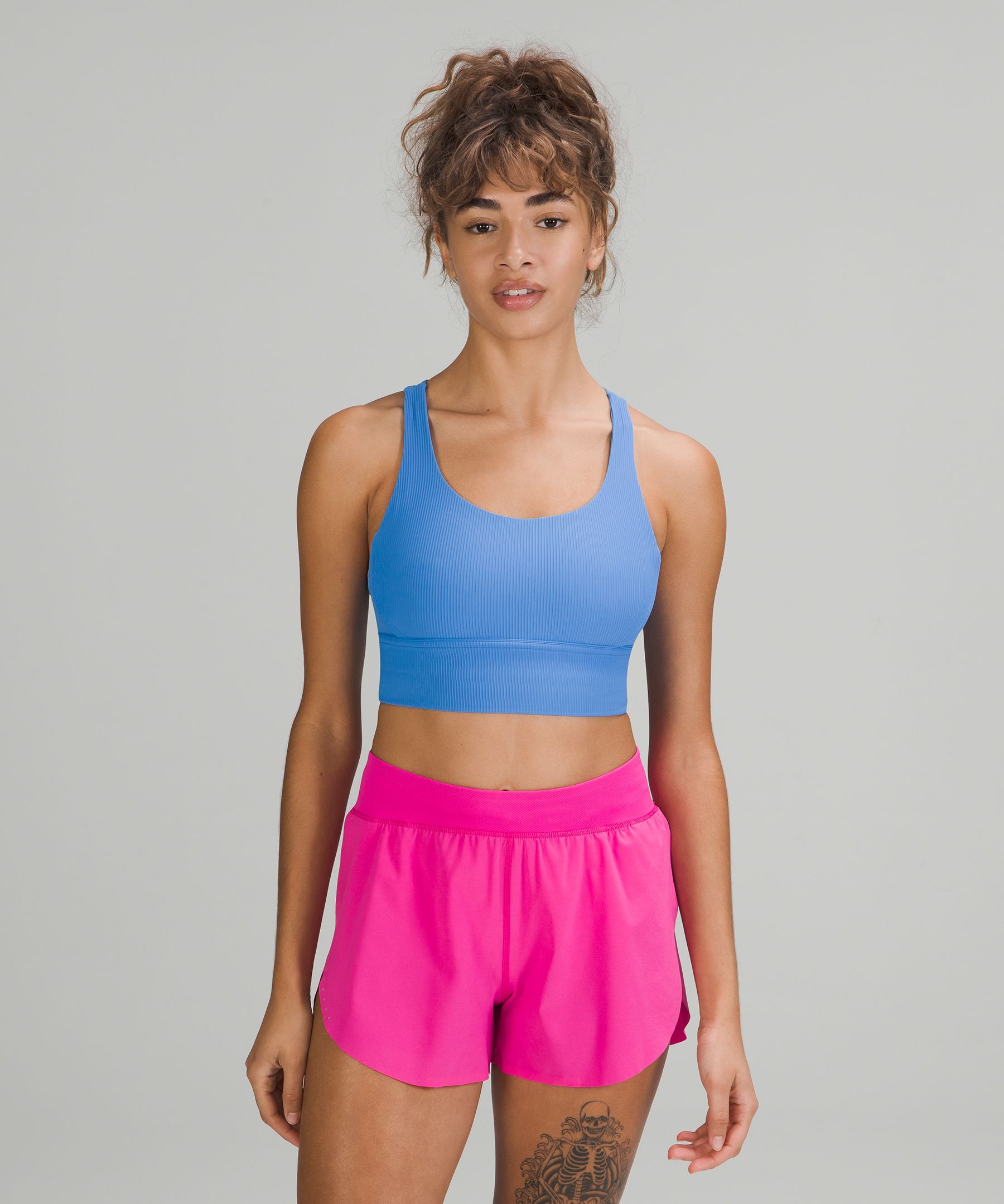Lululemon Energy Longline Bra Ribbed Luxtreme Medium Support, B-d Cups In Blue