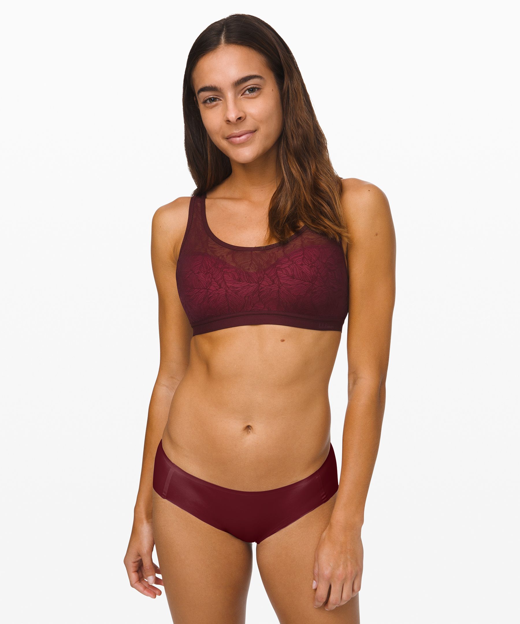 Lululemon Shadow Mesh Bra Leaf*a/b Cup In Garnet/moss Rose