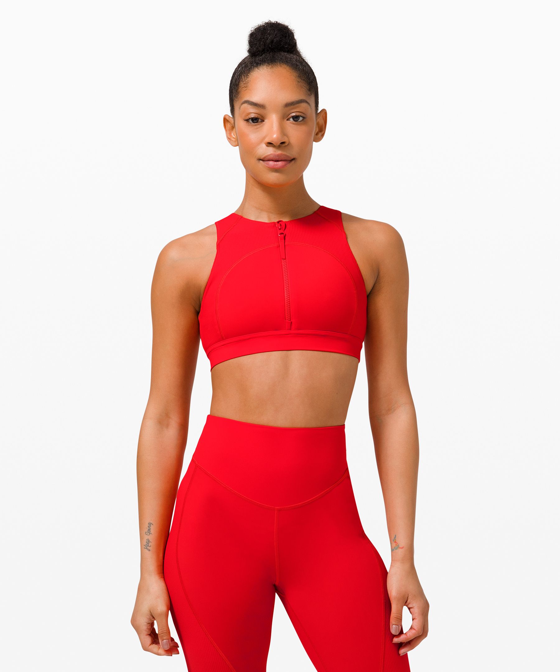Lululemon Train To Beach Top High Support, B/c Cup In True Red