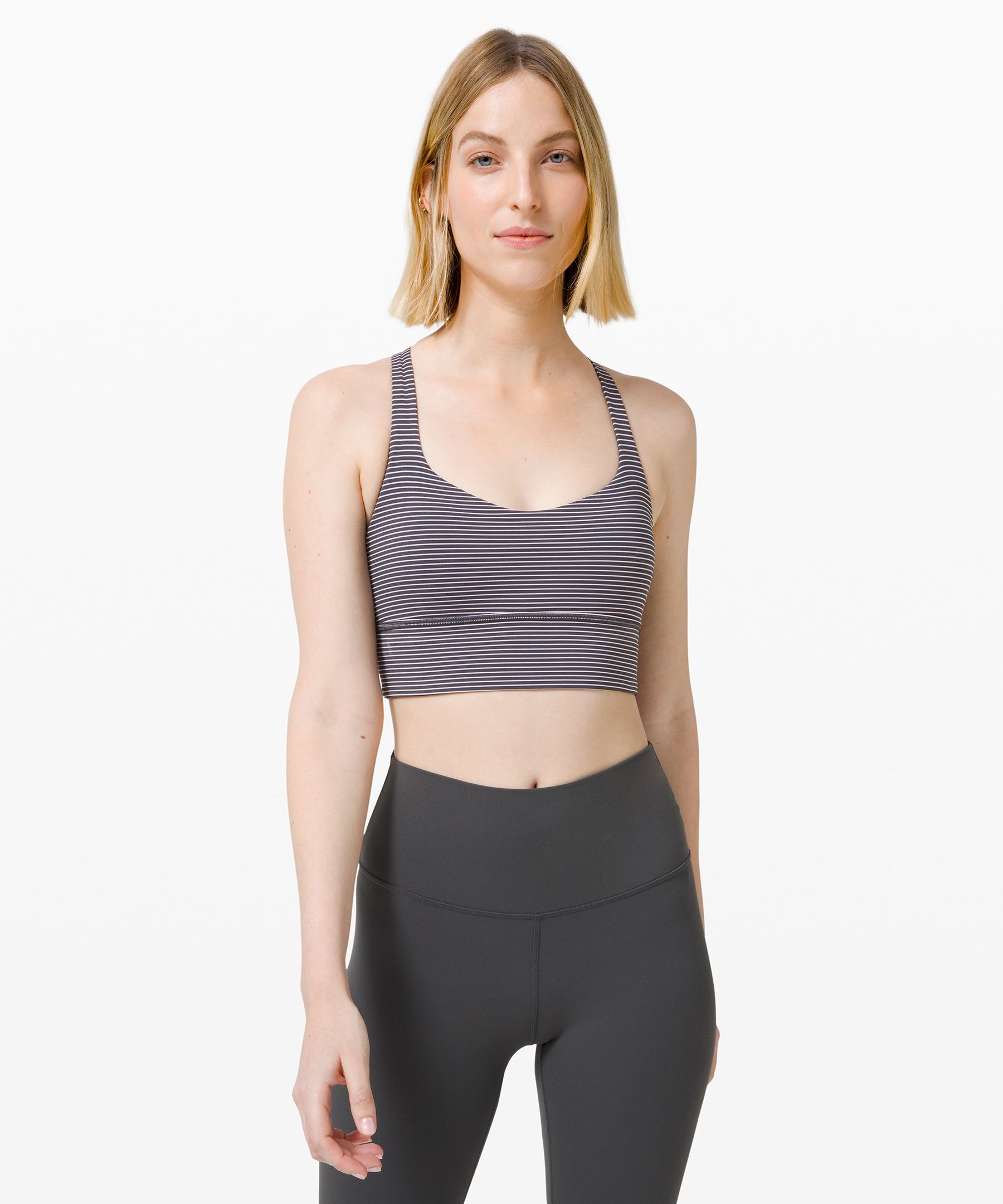 Lululemon Free To Be Bra Wild Long Line*light Support, A/b Cup Online Only In Hype Stripe Deep Coal Mink Berry