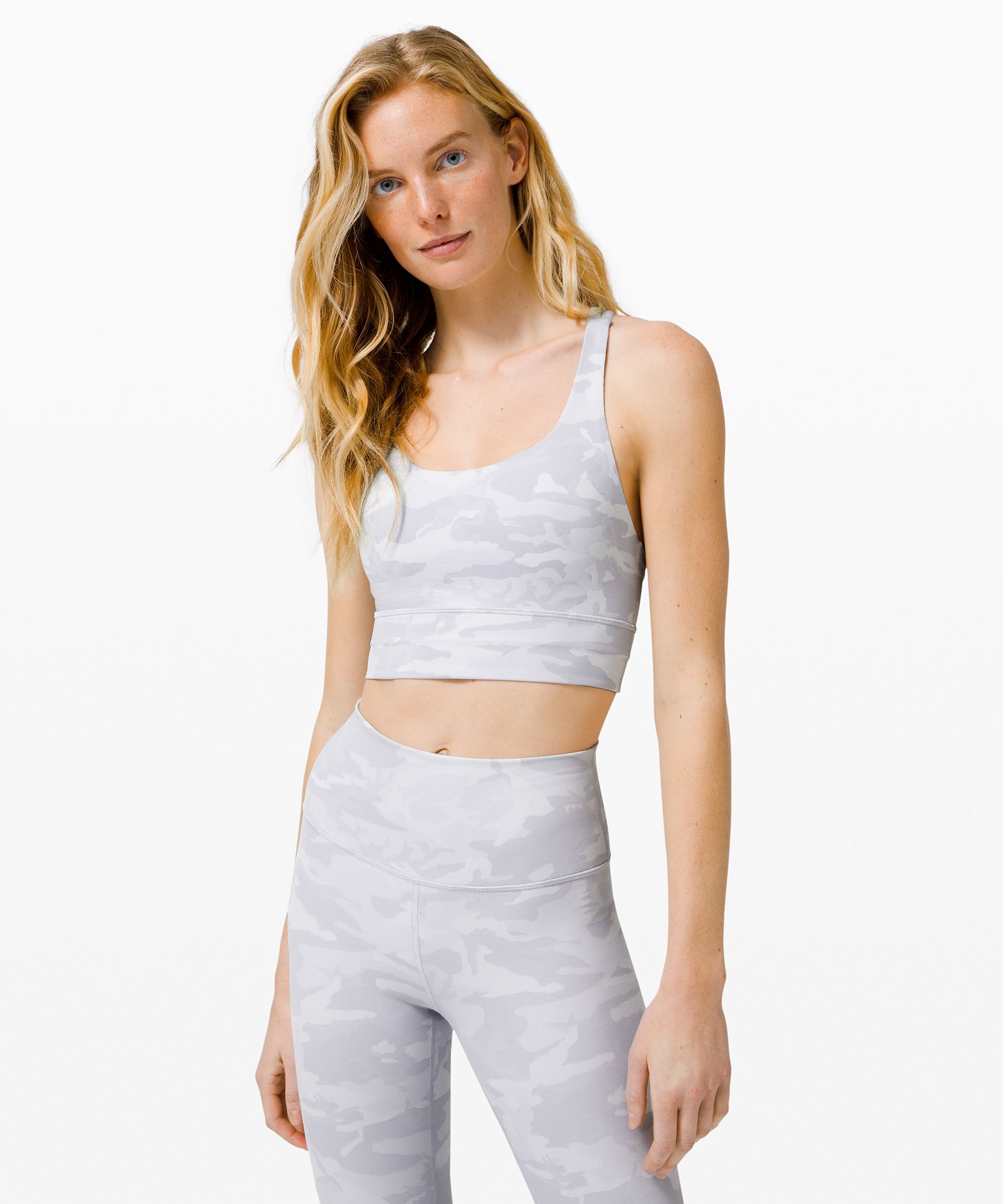 Lululemon Energy Longline Bra Ribbed Luxtreme Medium Support, B-d Cups In Alpine White Starlight