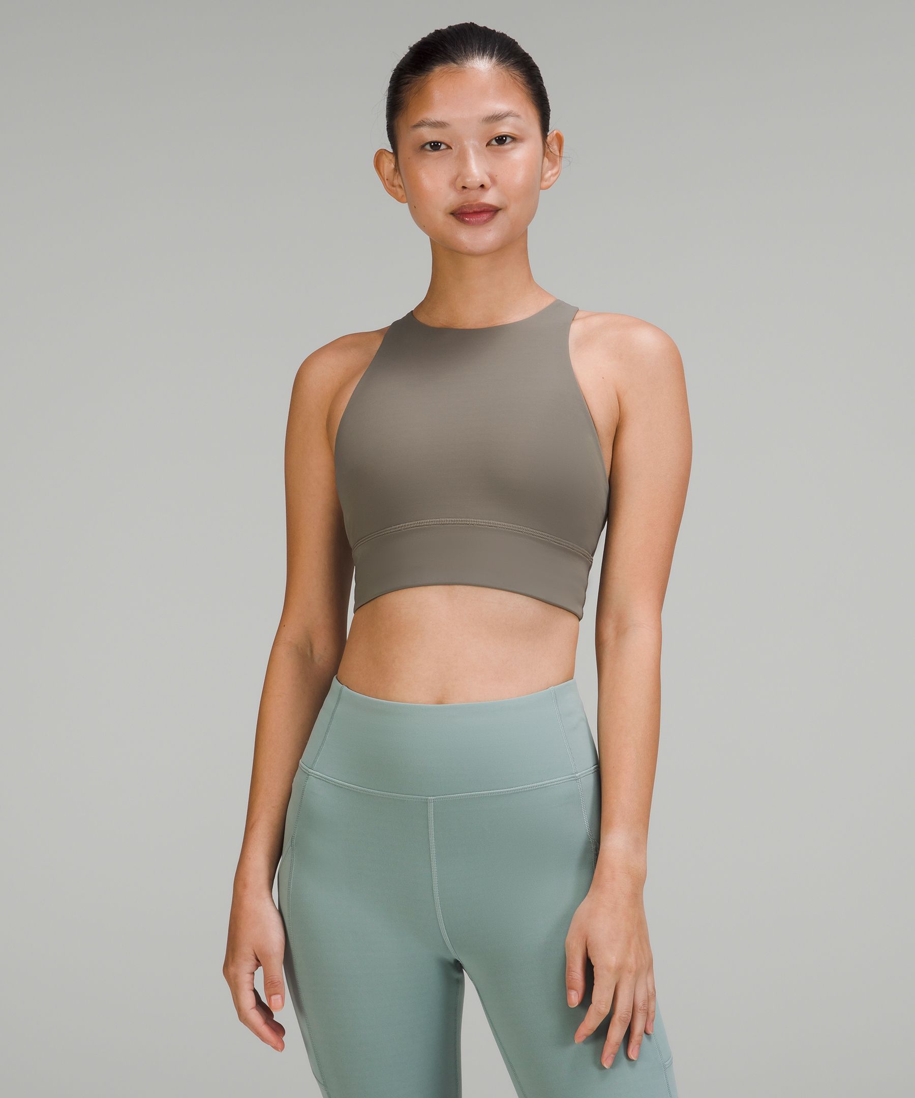 Lululemon Energy High-neck Longline Tough Bra Medium Support, B-d Cups In  Green Twill