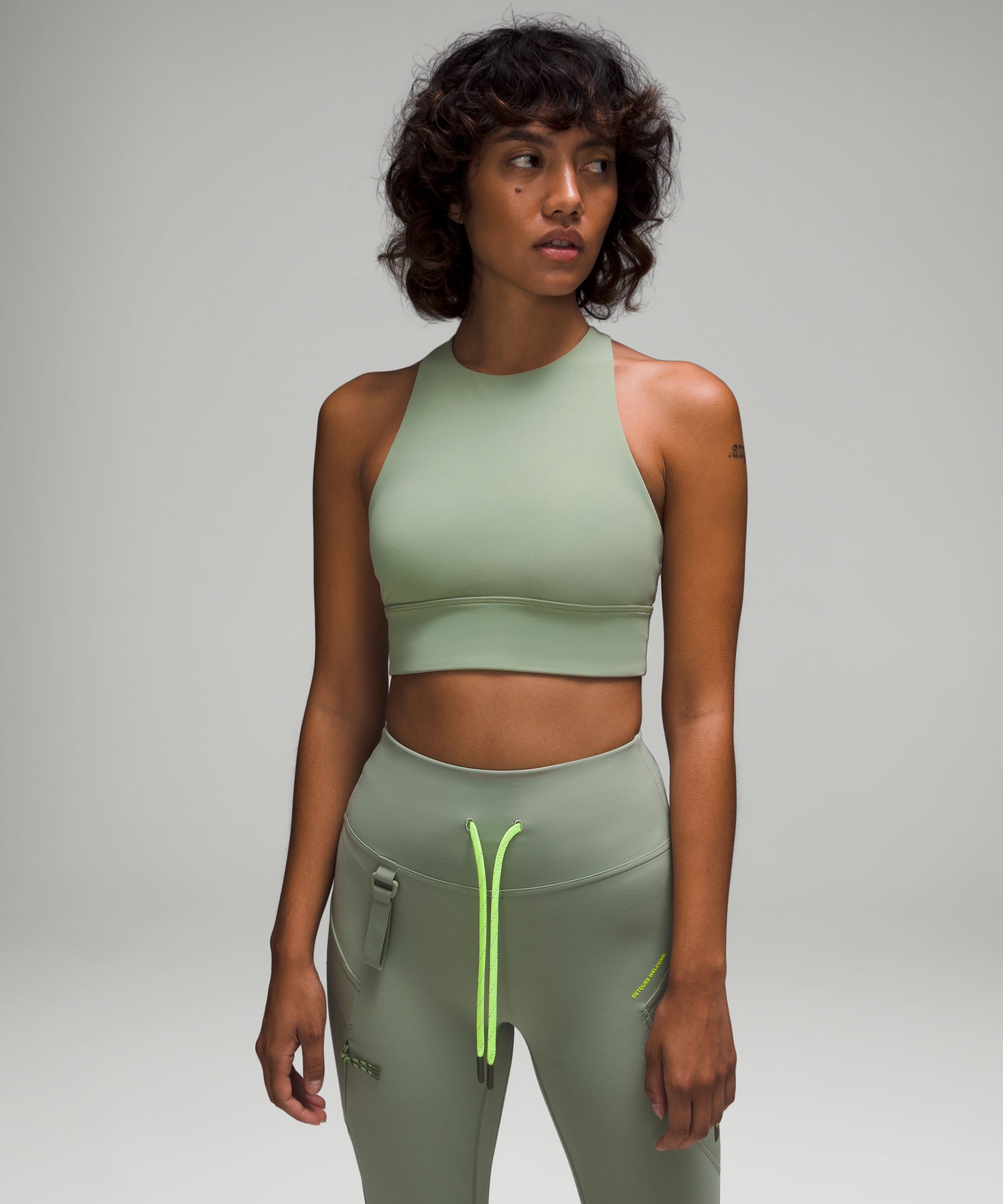 Lululemon Energy High-neck Longline Tough Bra Medium Support, B-d Cups In  Green Twill