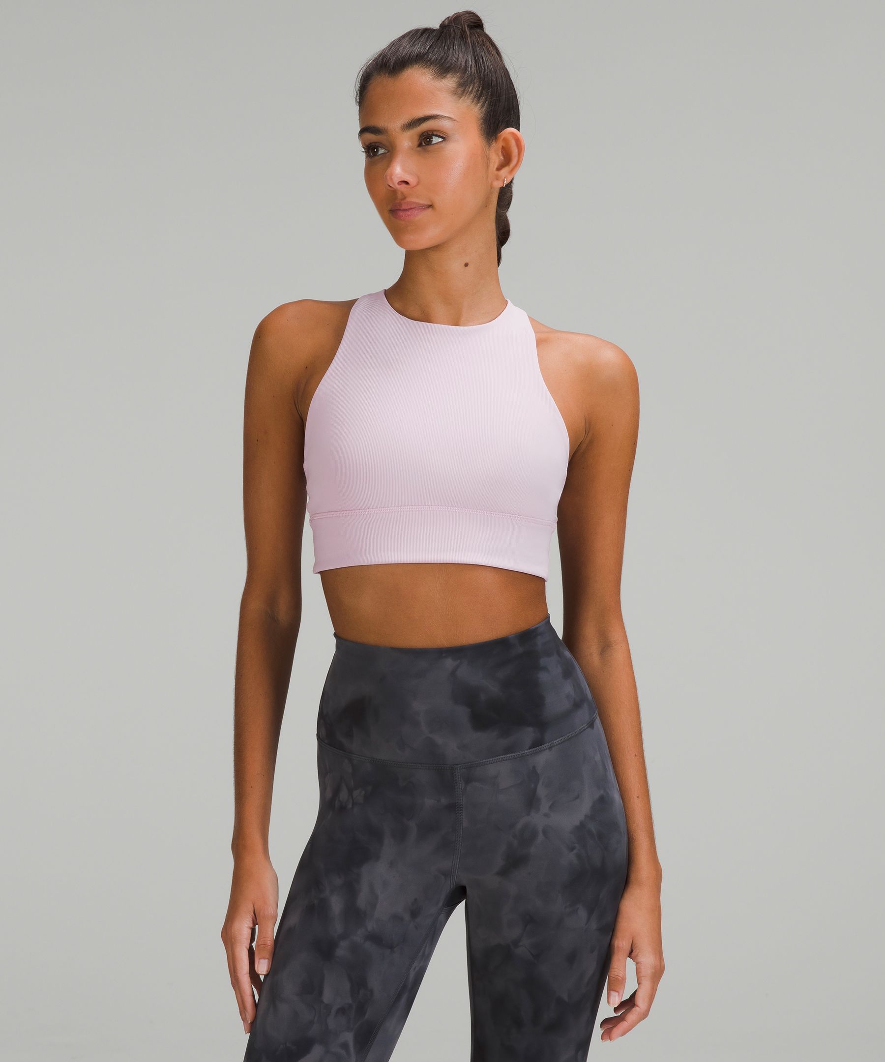 Lululemon Energy Bra High Neck Long Line Rib *Medium Support, B–D Cup -  Sunset - lulu fanatics