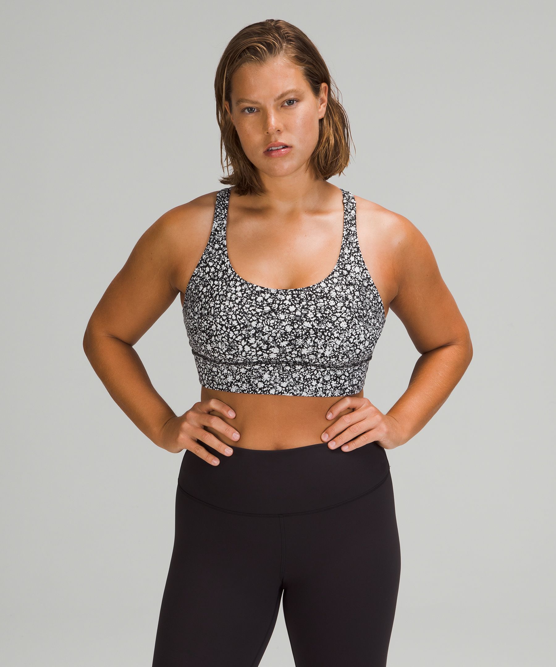 Lululemon Energy Longline Bra Medium Support, B-d Cups In Venture Floral Alpine White Black