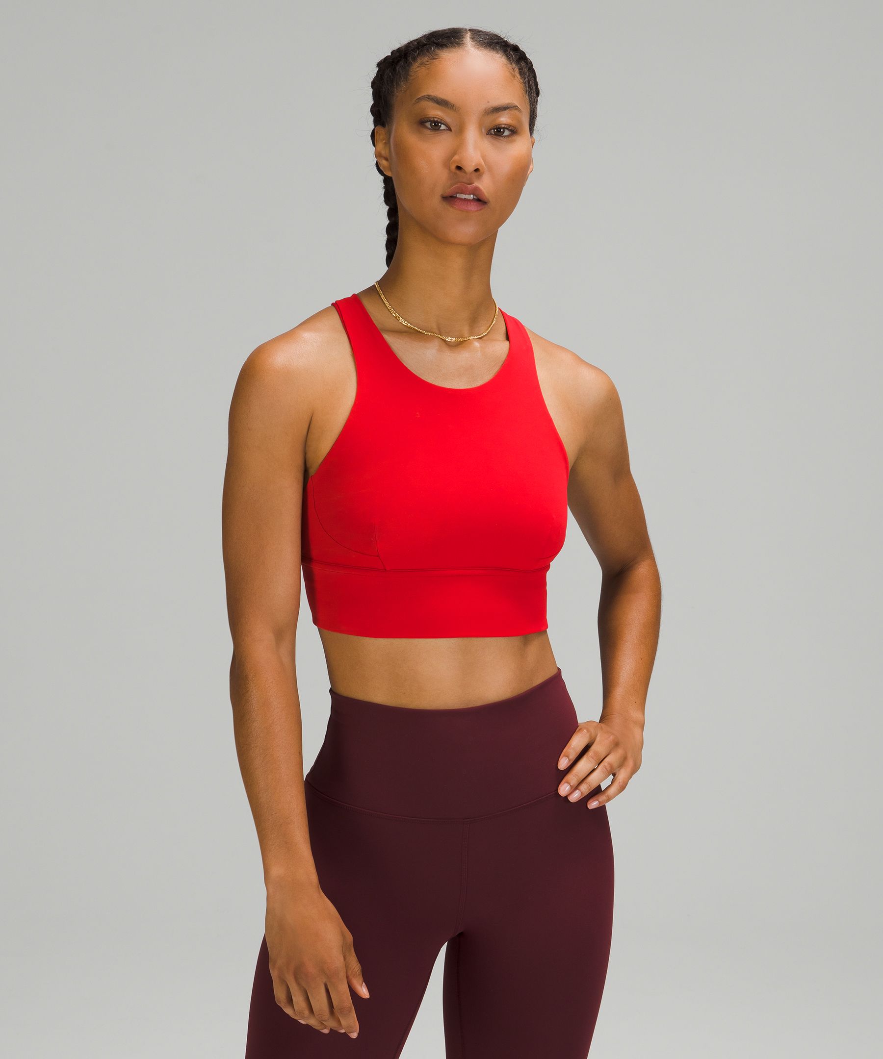 Lululemon Wunder Train Longline Bra Medium Support, C/d Cup In Dark Red