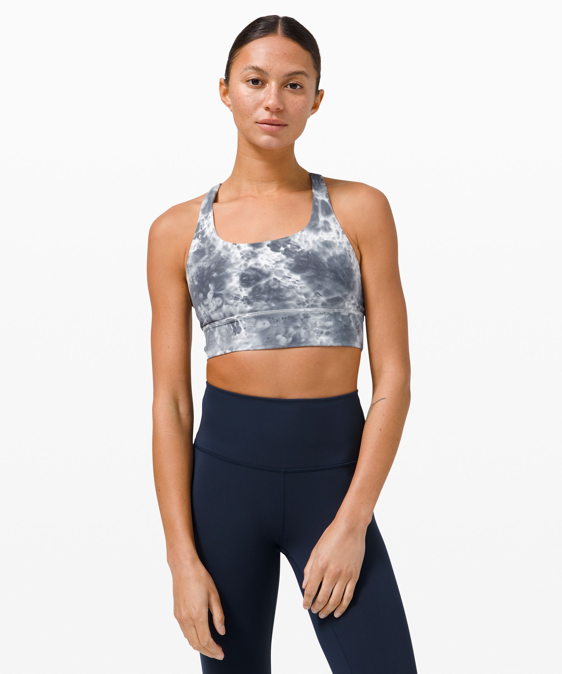 Lululemon Energy Longline Bra Medium Support, B-d Cups In Marble Dye Classic Navy