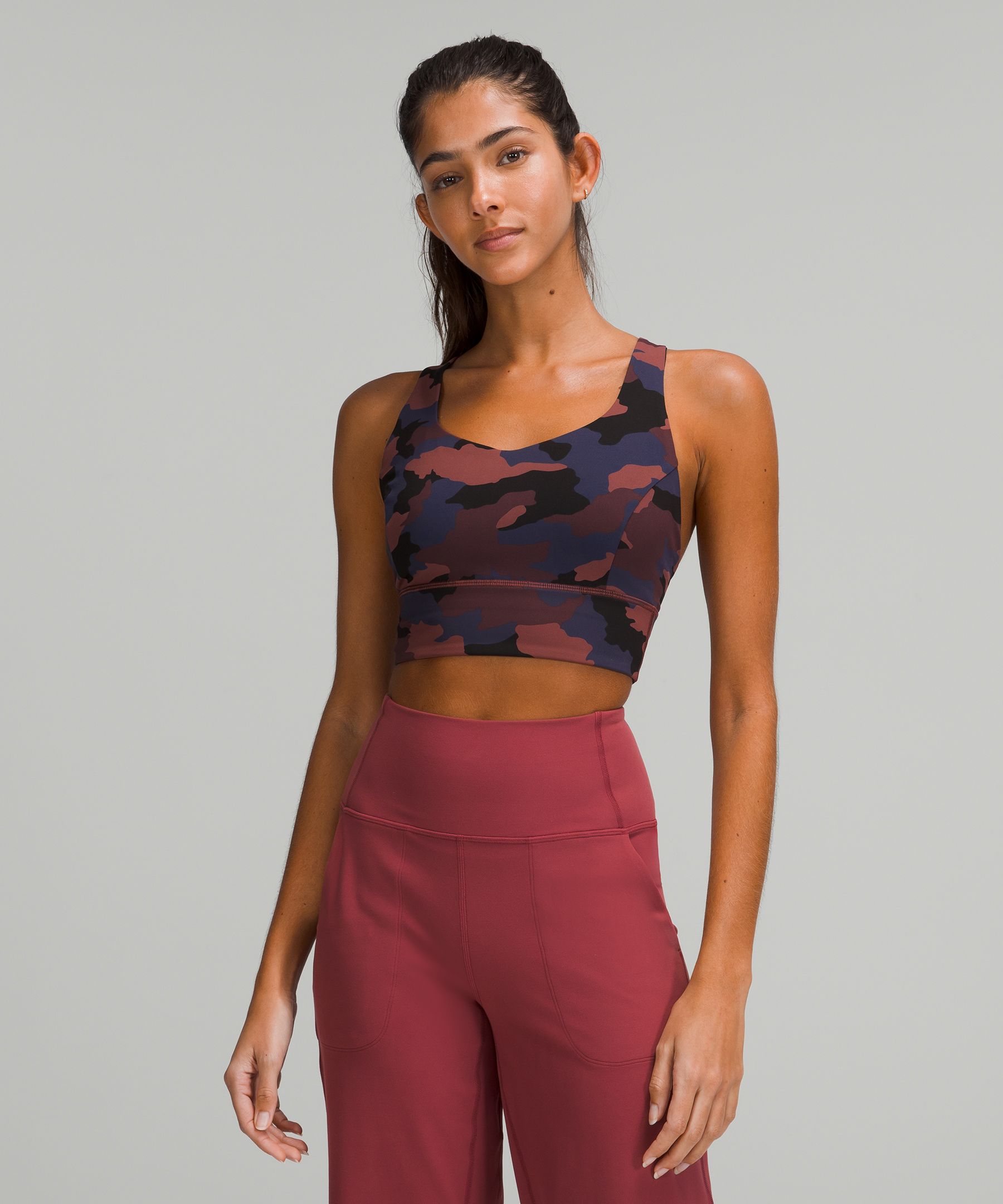 Lululemon Free To Be Serene Longline Bra Light Support, C/d Cup In Heritage  365 Camo Smoky Red Night Sea