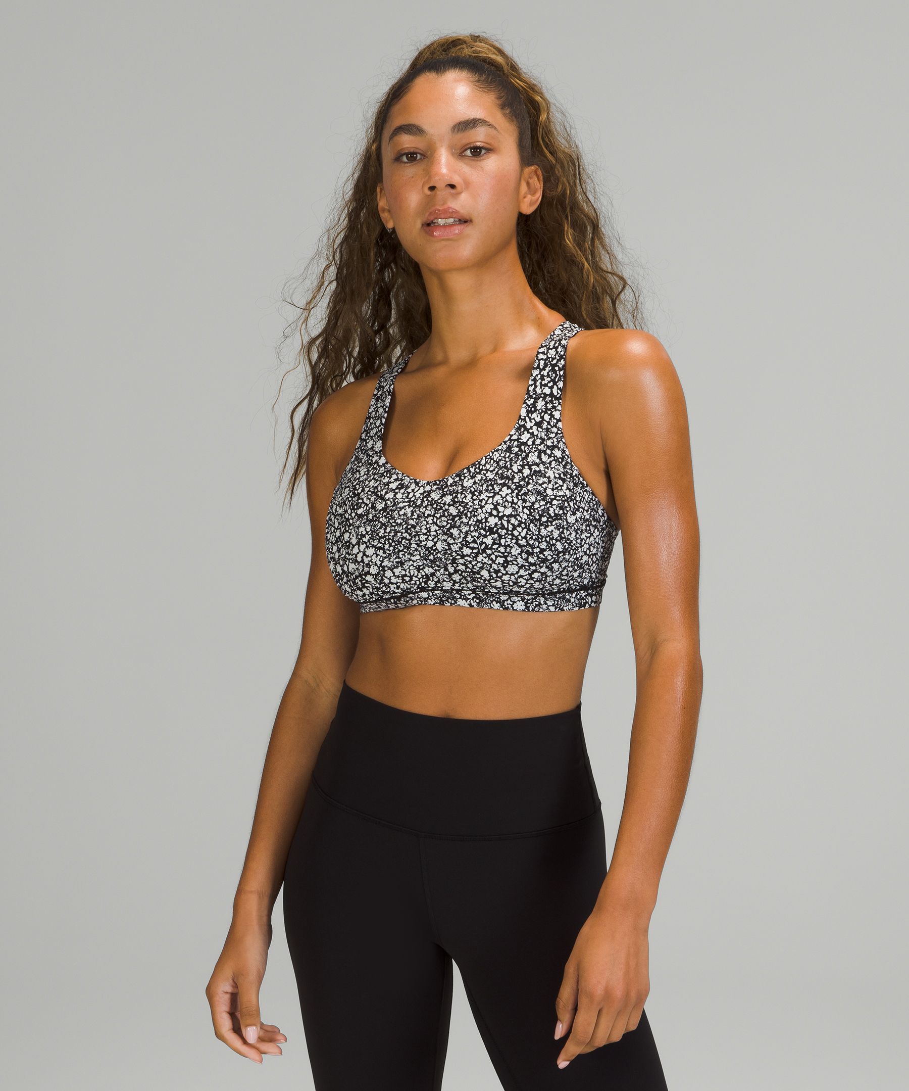 Lululemon Free To Be Serene Bra Light Support, C/d Cup In Venture Floral Alpine White Black/white