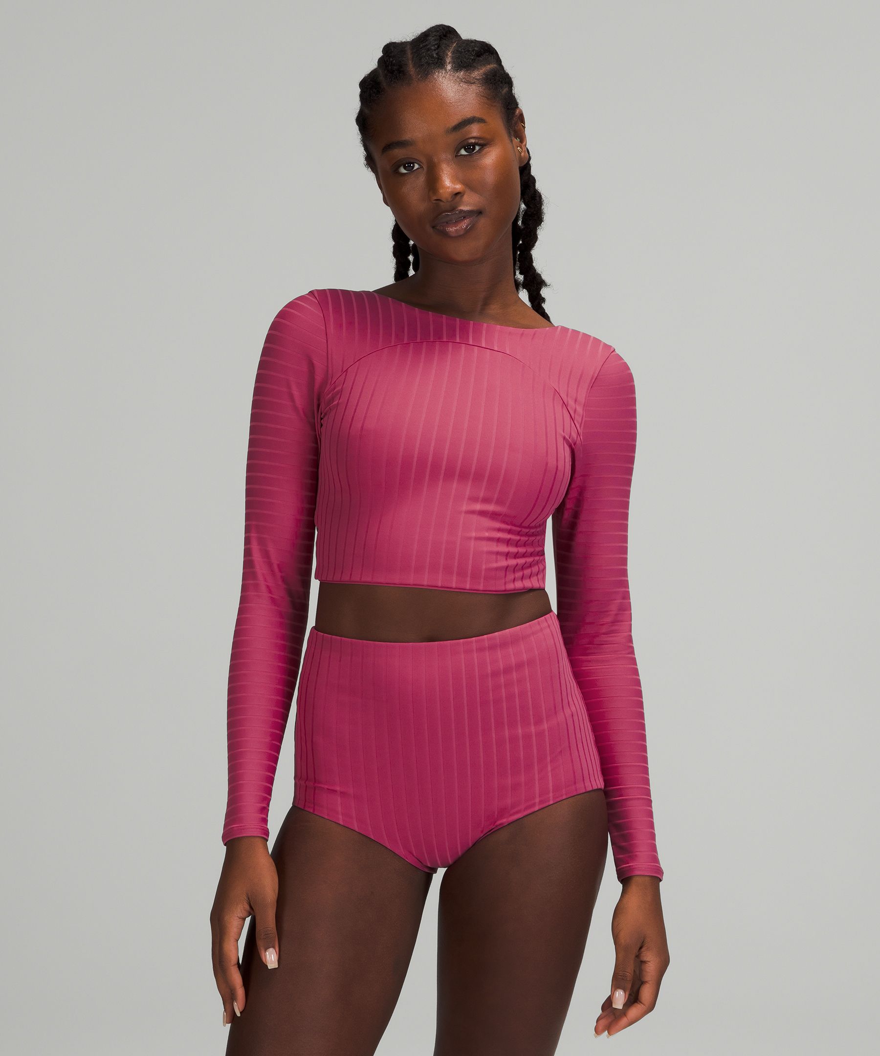 Lululemon Ribbed Cropped Wrap-back Long Sleeve In Pink Lychee
