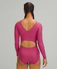 Ribbed Wrap-Back LS One-Piece
