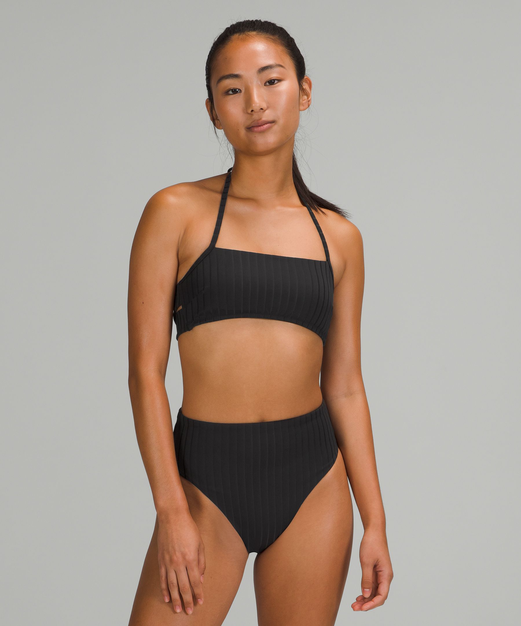 Black Ribbed Top - Cross Back Top - Black Halter Top